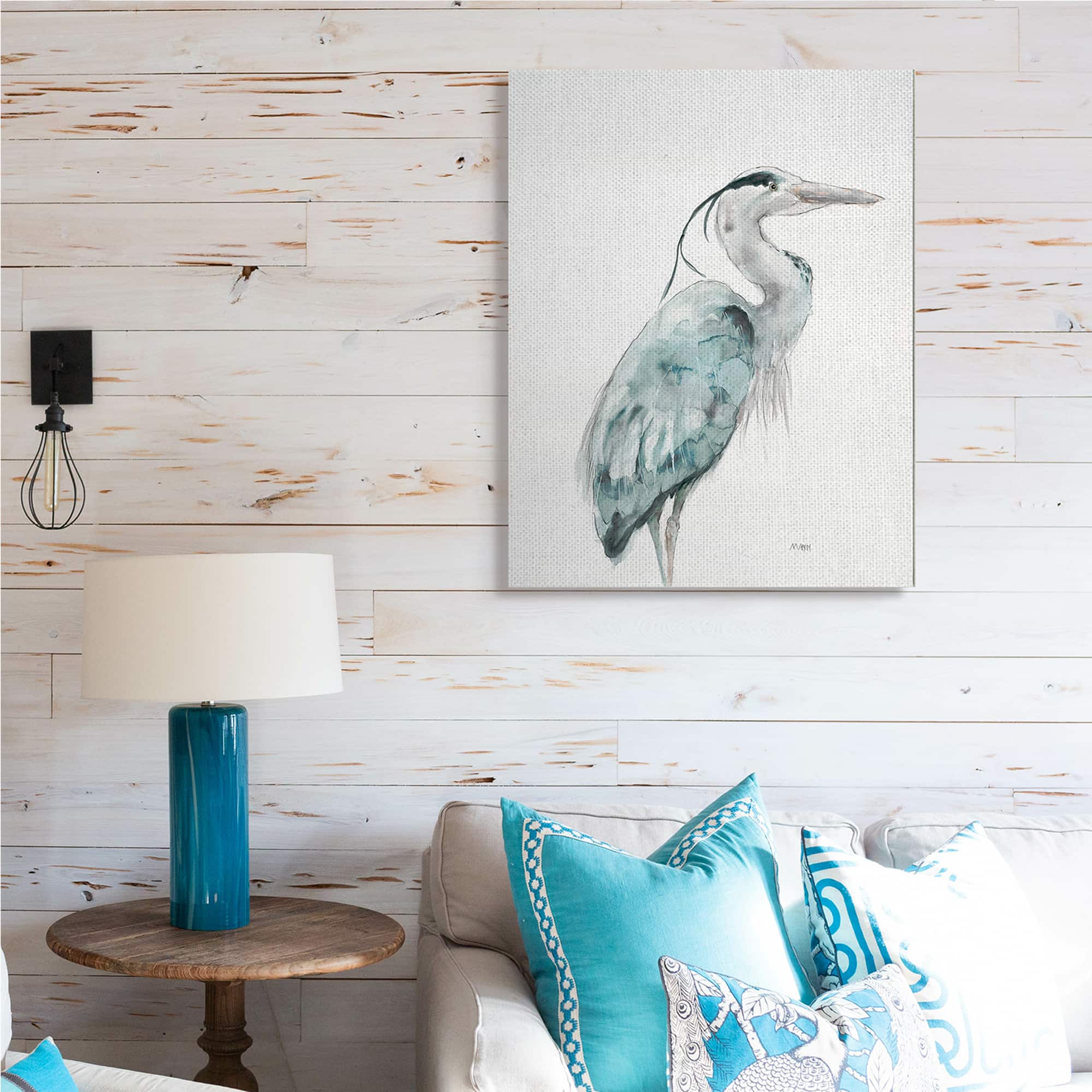 Stupell Industries Watercolor Crane Soft Blue Tones Aquatic Bird Canvas Wall Art