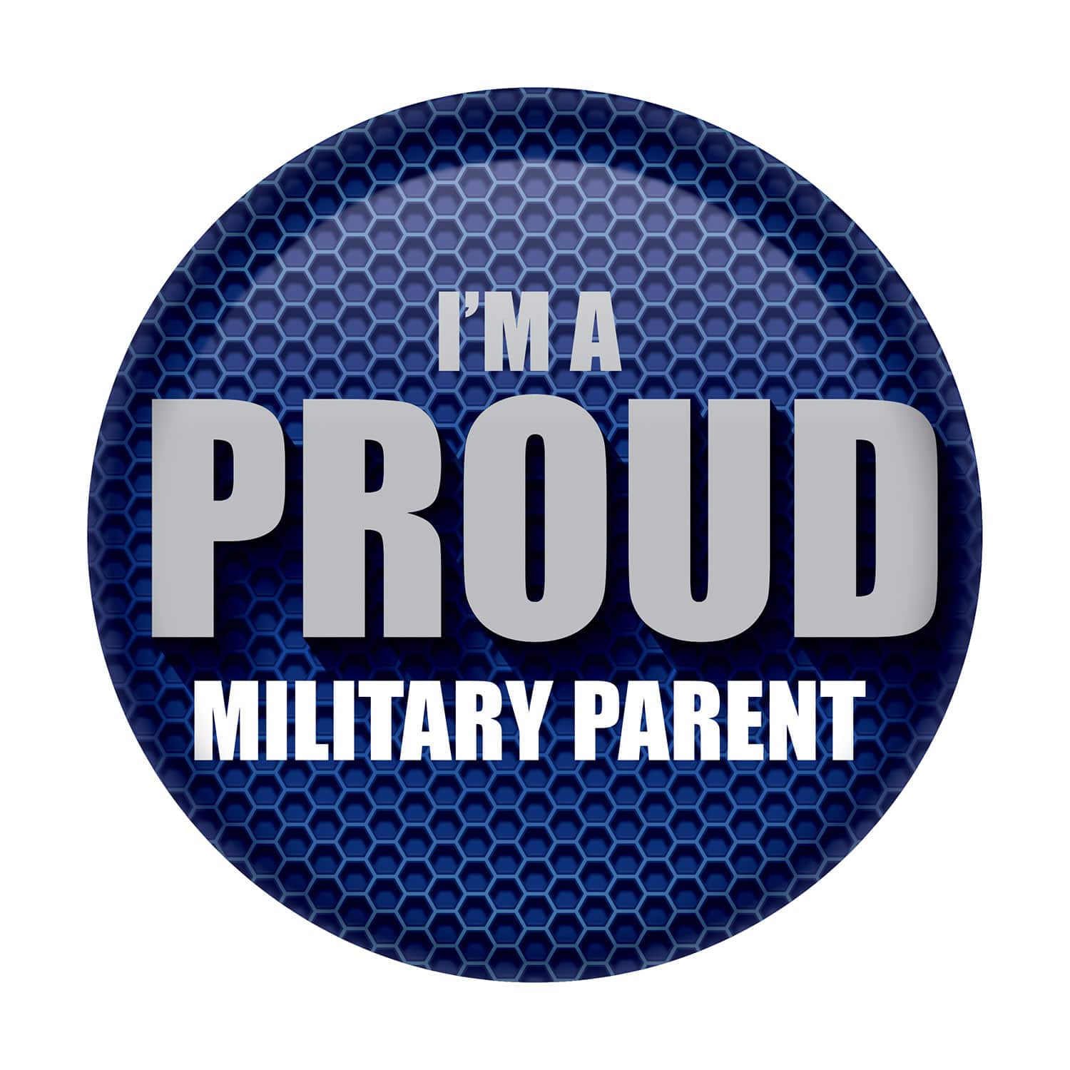 Beistle 2" Blue & Silver I'm A Proud Military Parent Buttons, 6ct.