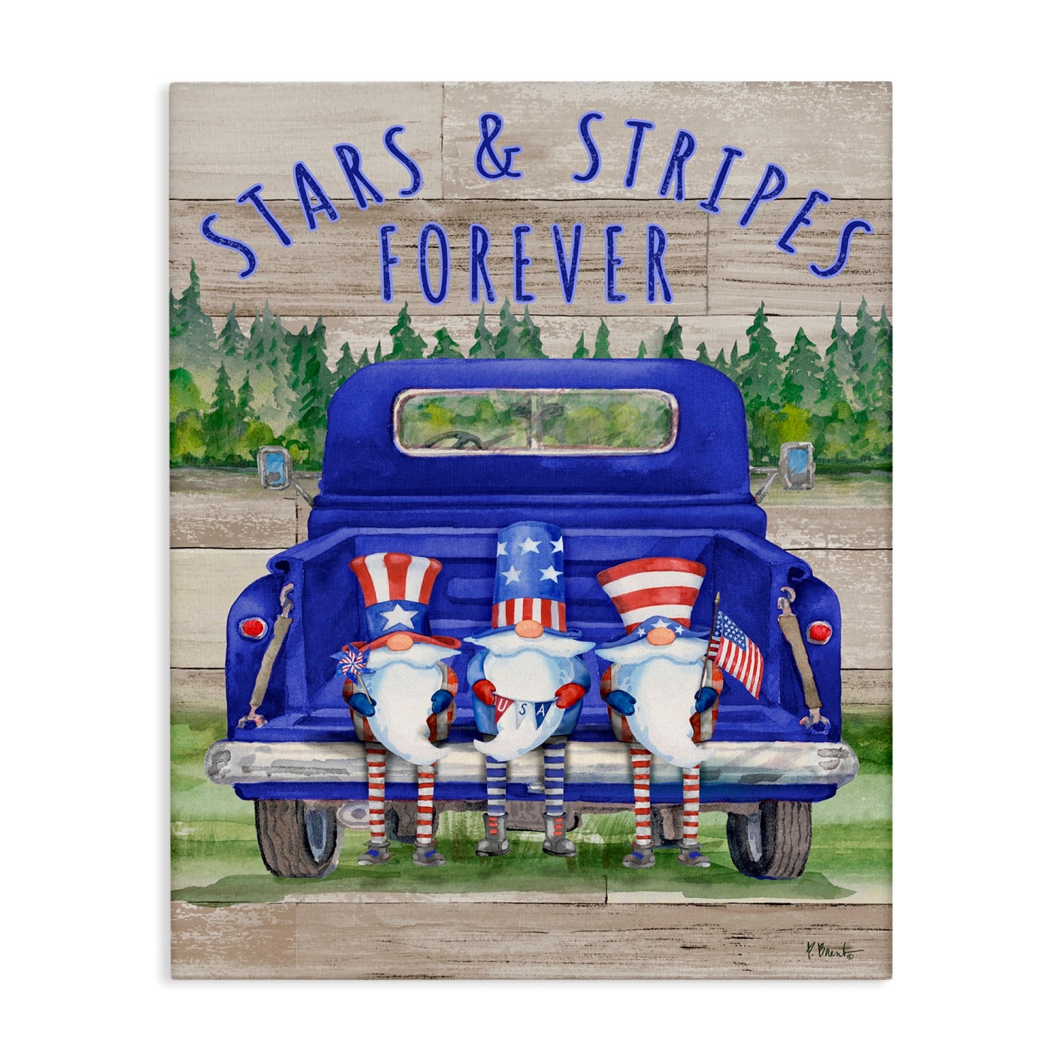 Stupell Industries Stars & Stripes Forever Americana Gnomes Canvas Wall Art