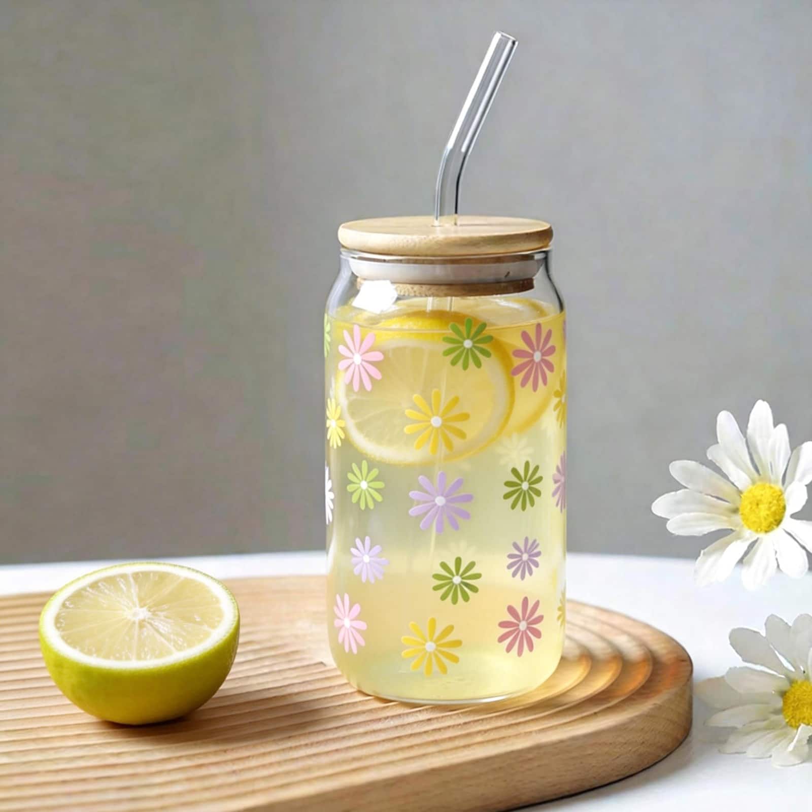 16oz. Summer Glass Cup with Straw by Fab Finds