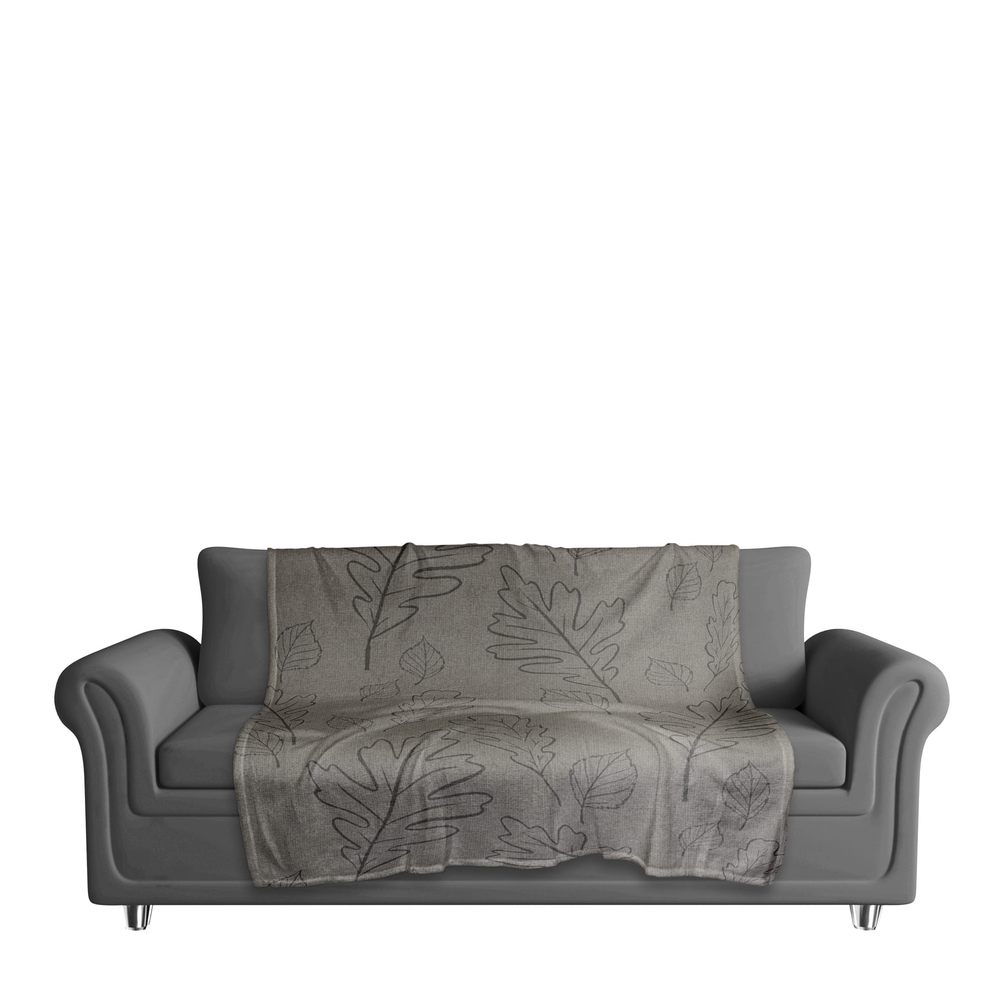 Gray Leaf Patterned Coral Fleece Blanket