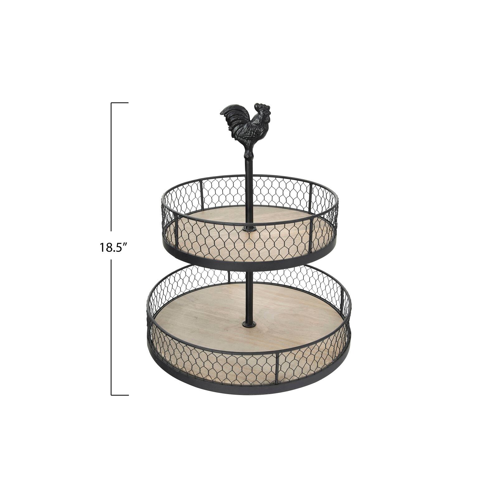 Hello Honey® 18.5" 2-Tier Wood & Metal Round Trays With Rooster Top