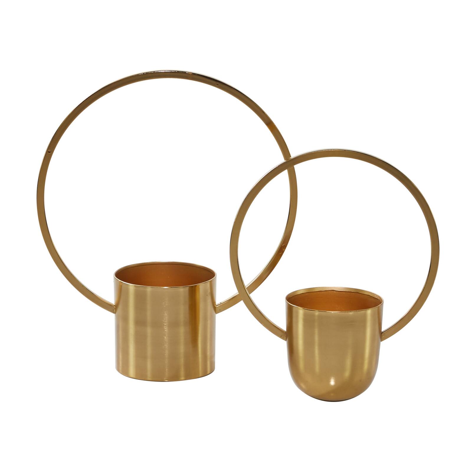 CosmoLiving by Cosmopolitan Set of 2 Gold Metal Glam Planter, 11", 14"
