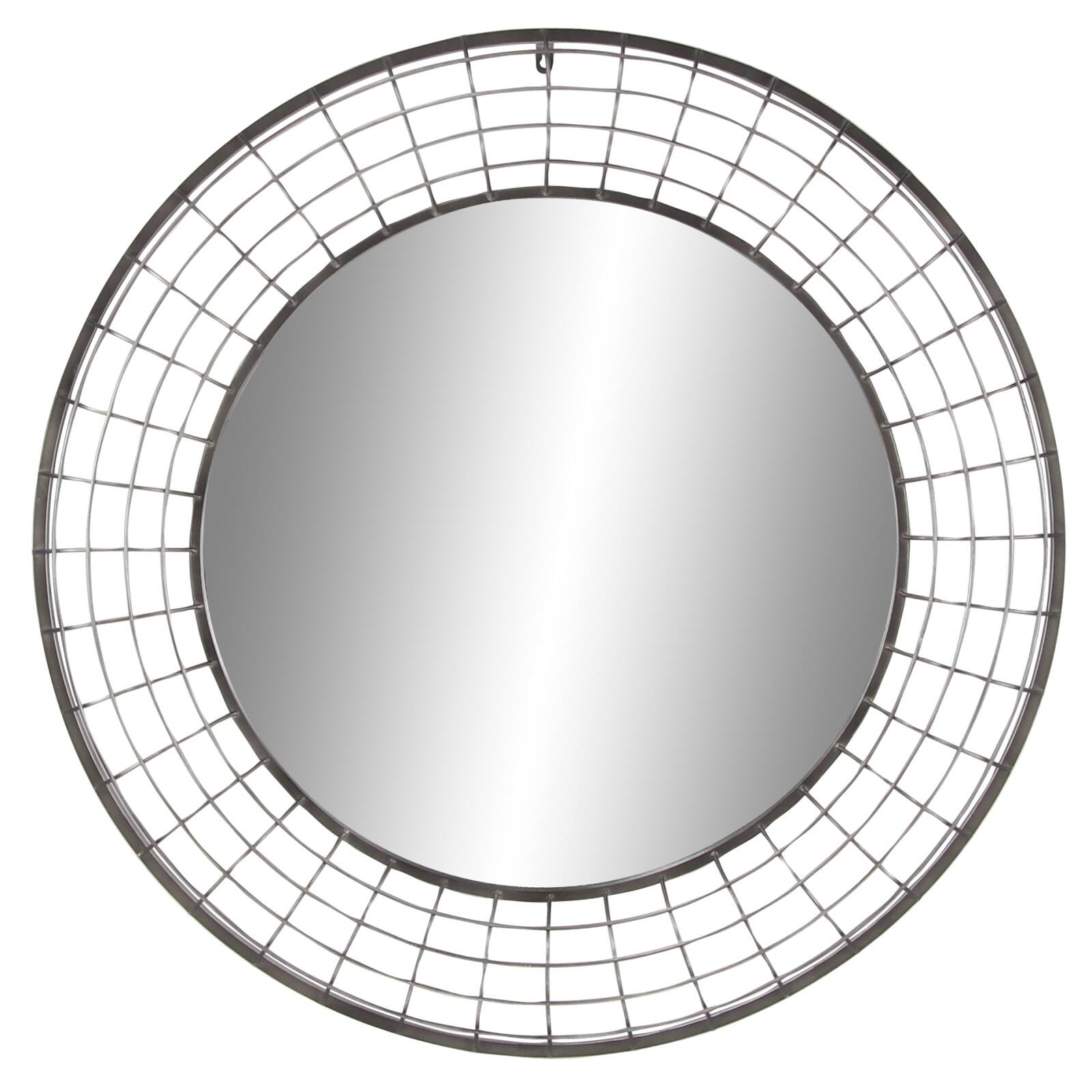 36" Black Industrial Metal Round Wall Mirror