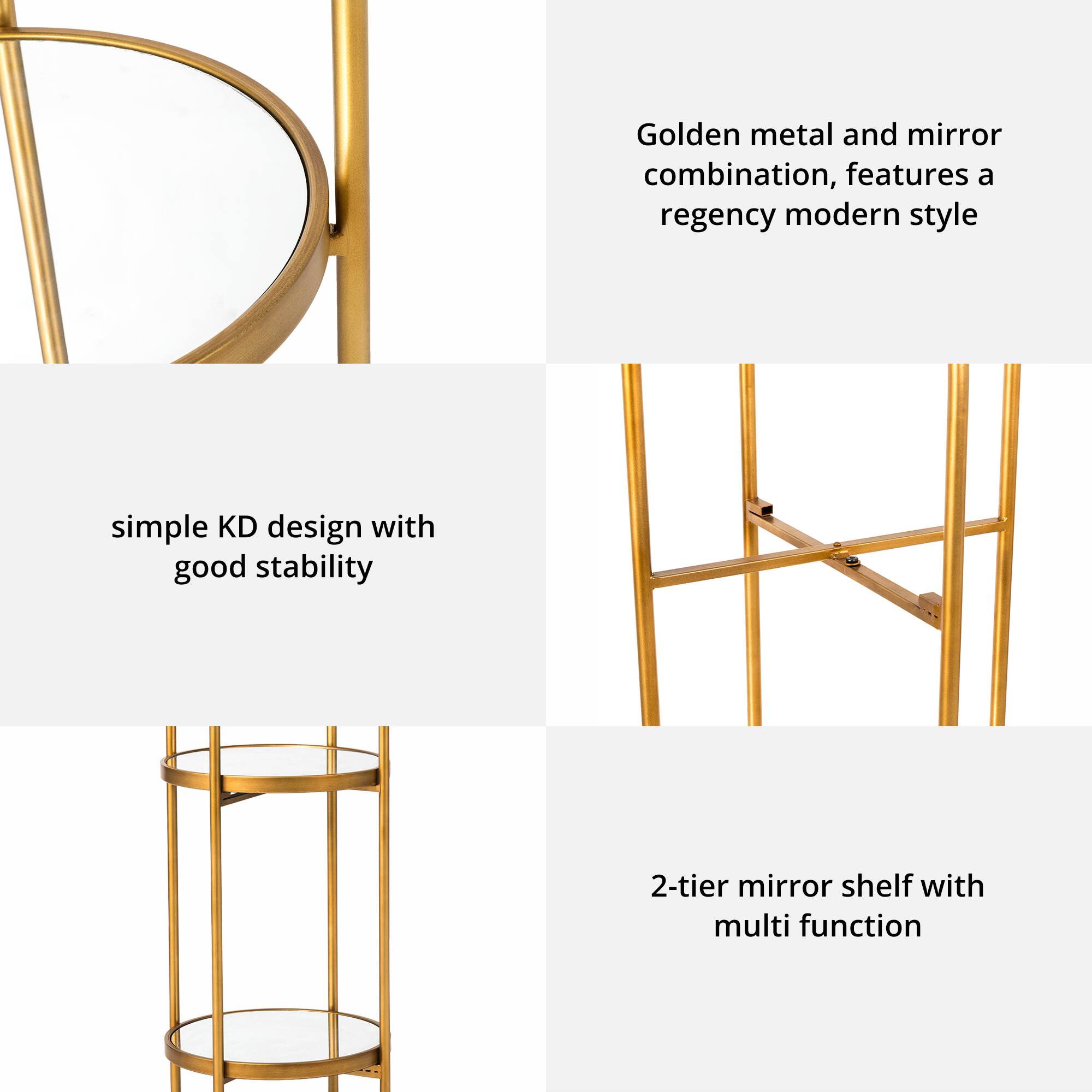 Glitzhome® 42" Gold Regency Modern 2-Tier Mirror Organizer Floor Shelf