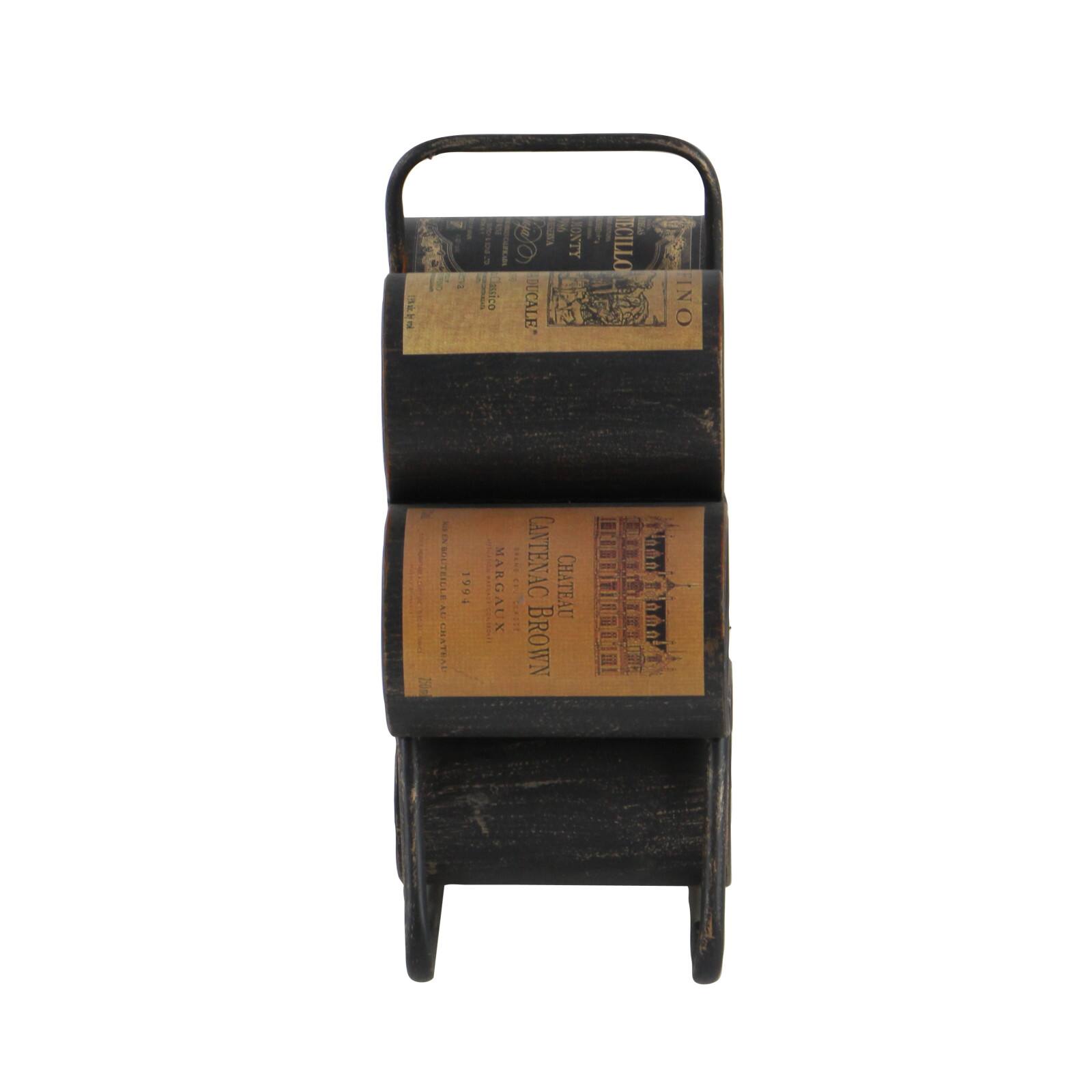 14" Black Metal Industrial Wine Holder Rack