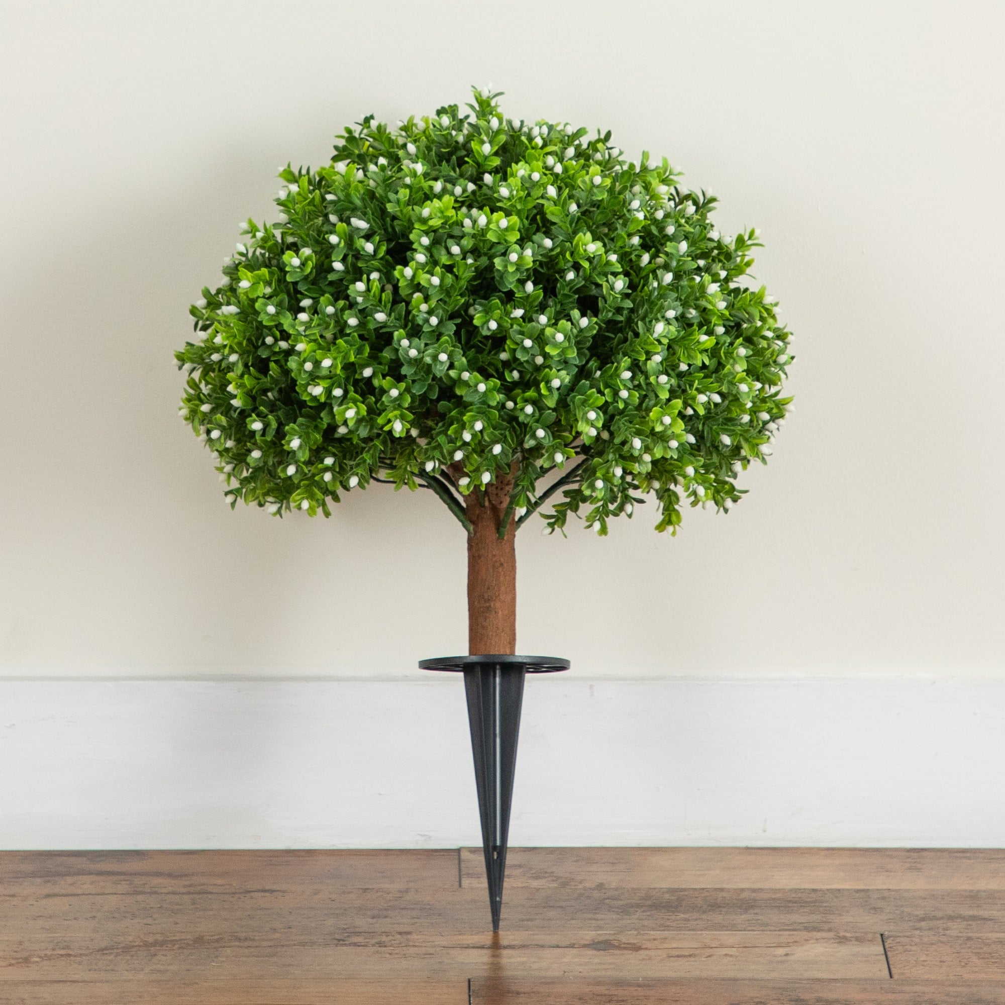 23" UV Resistant Artificial Flowering Boxwood Topiary with Integrated Ground Stake (Indoor/Outdoor)