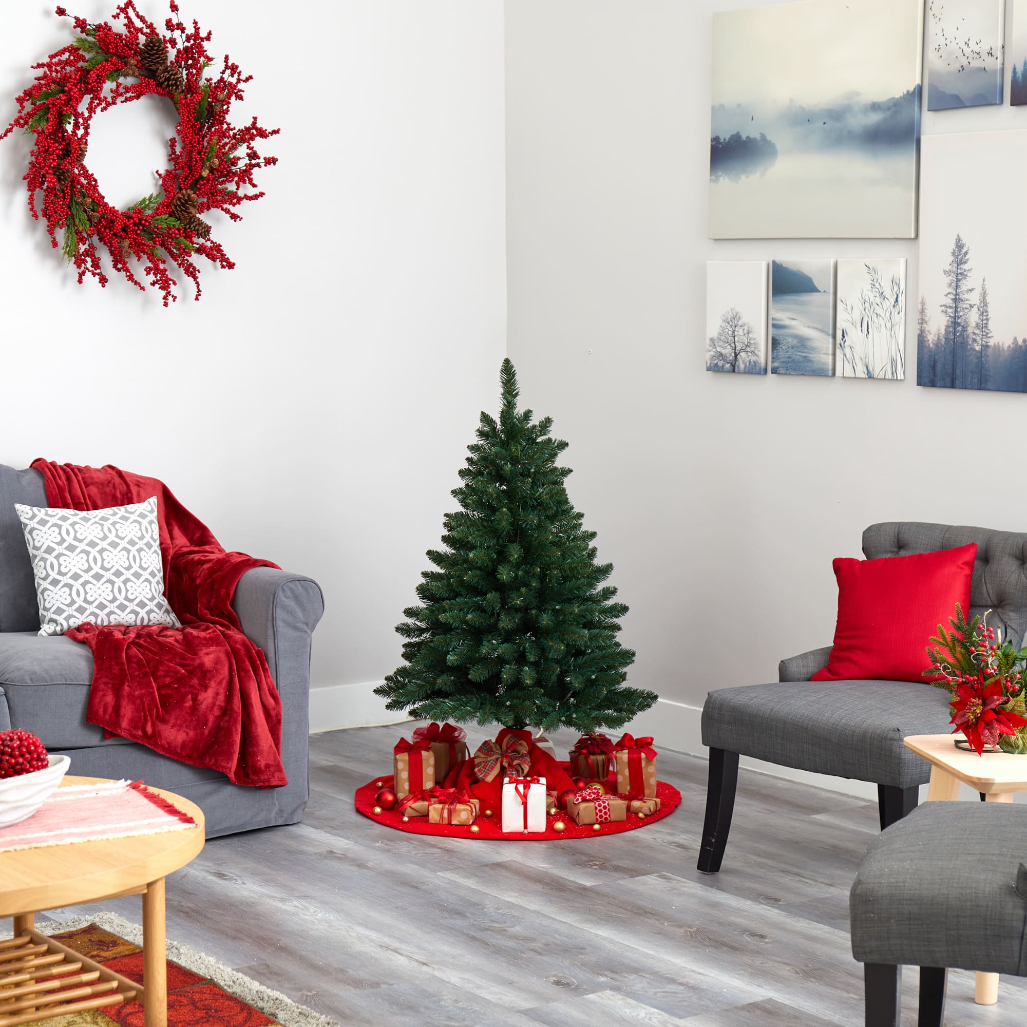 4ft. Pre-Lit Northern Rocky Spruce Artificial Christmas Tree, Clear LED Lights