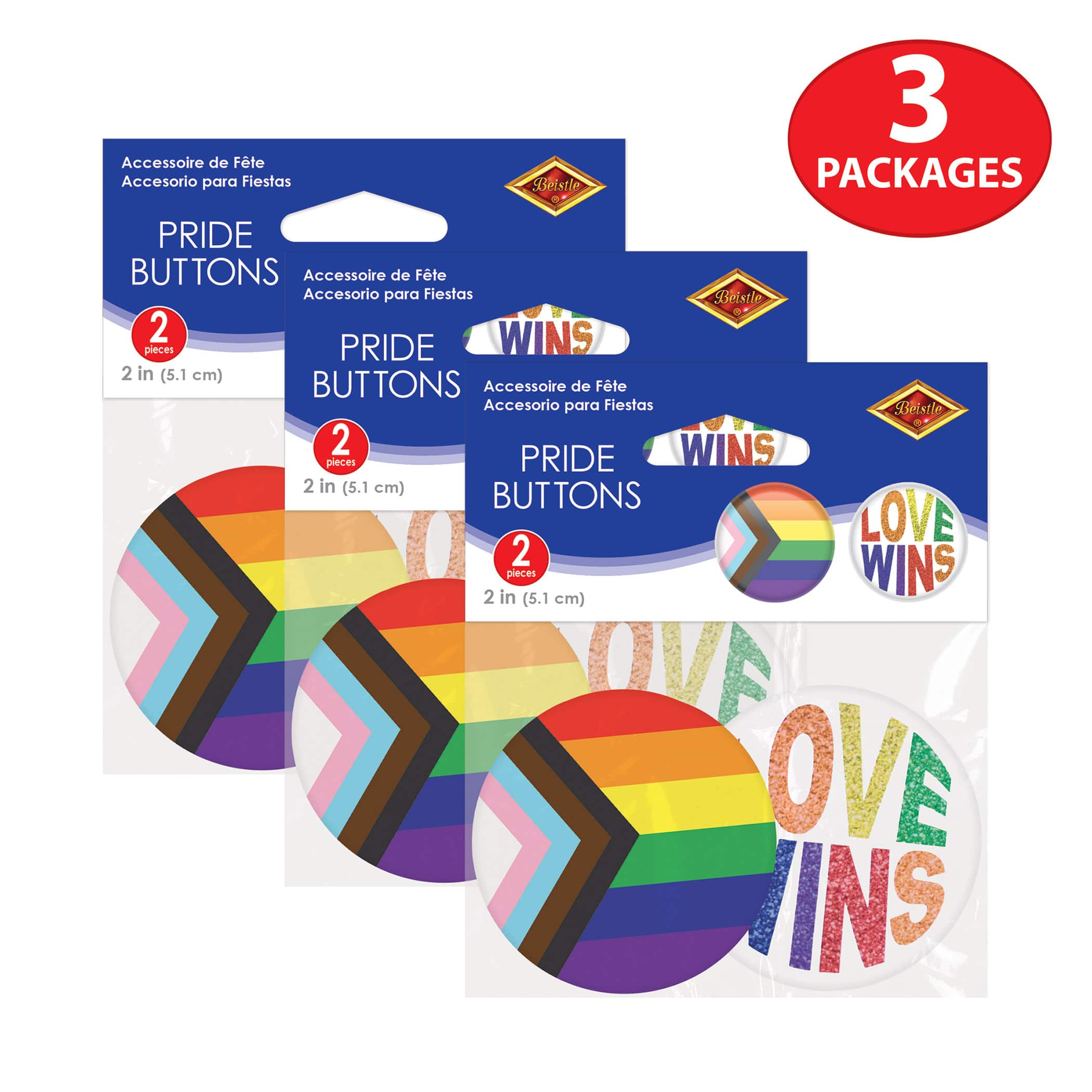 Beistle 2" Pride Flag & Love Wins Buttons Set