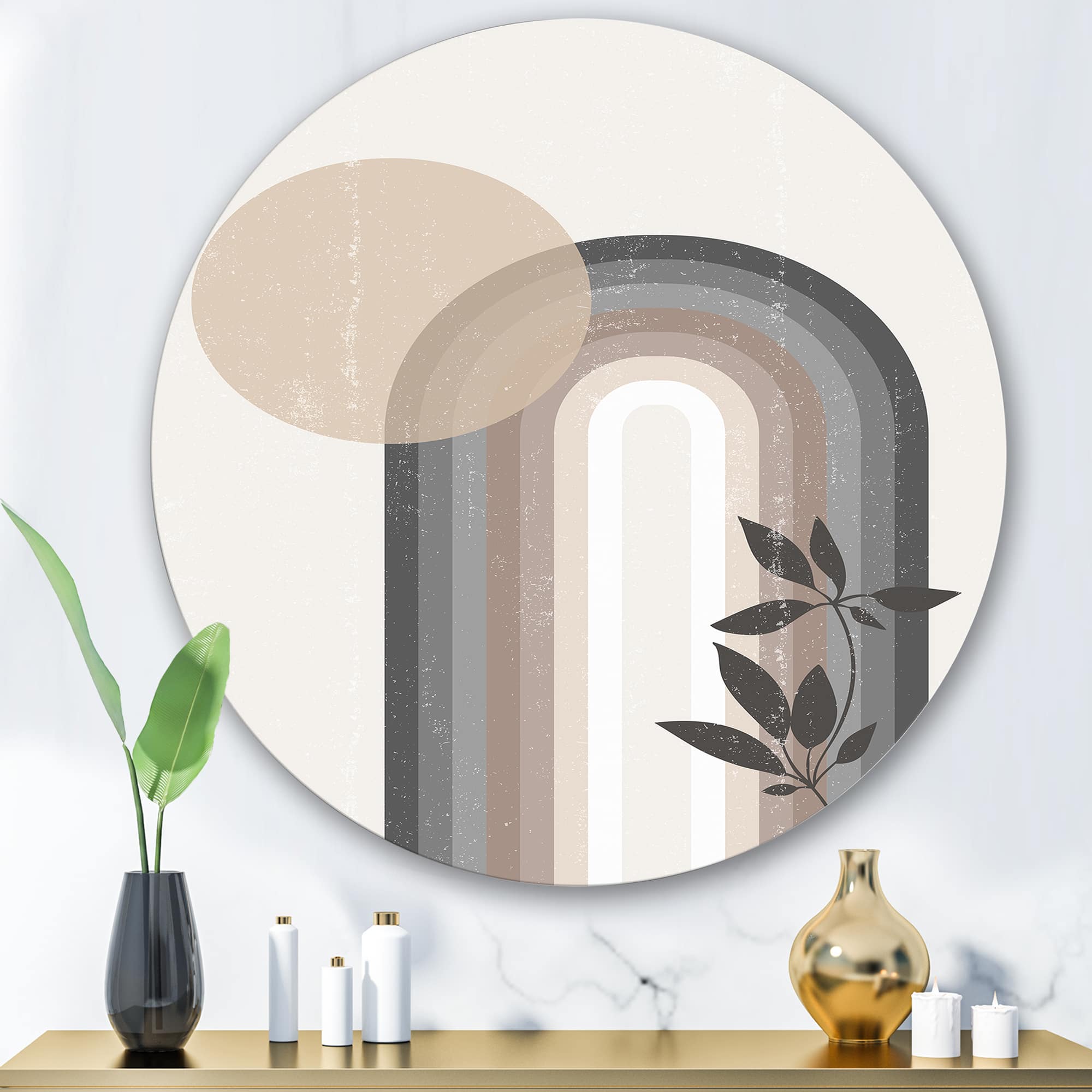 Designart - Abstract Rainbow Sun and Moon In Earth Tones III - Modern Metal Circle Wall Art