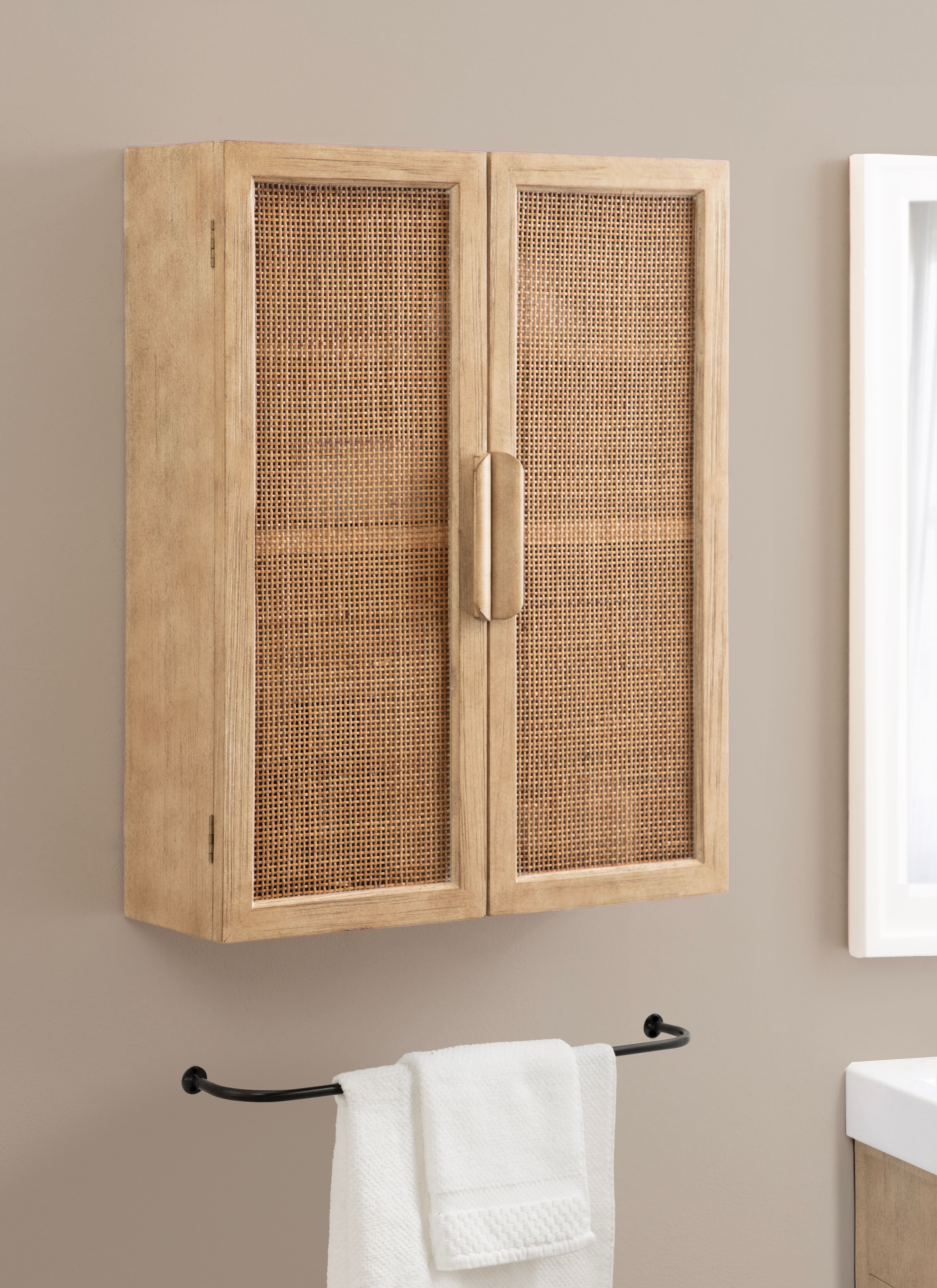 Kate and Laurel Ori Rattan & Wood 2-Door Wall Cabinet