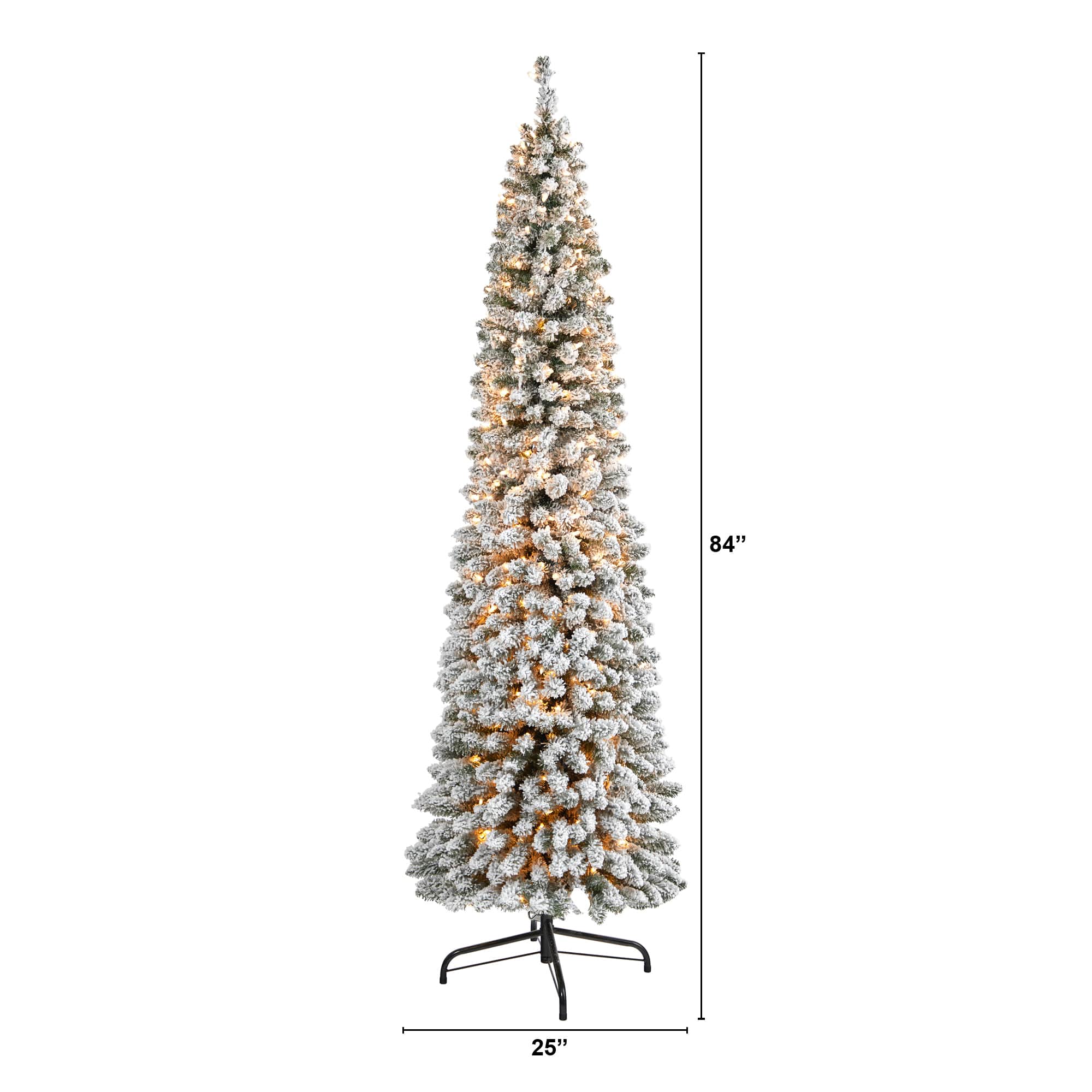 7ft. Pre-Lit Flocked Pencil Artificial Christmas Tree with Clear LED Lights