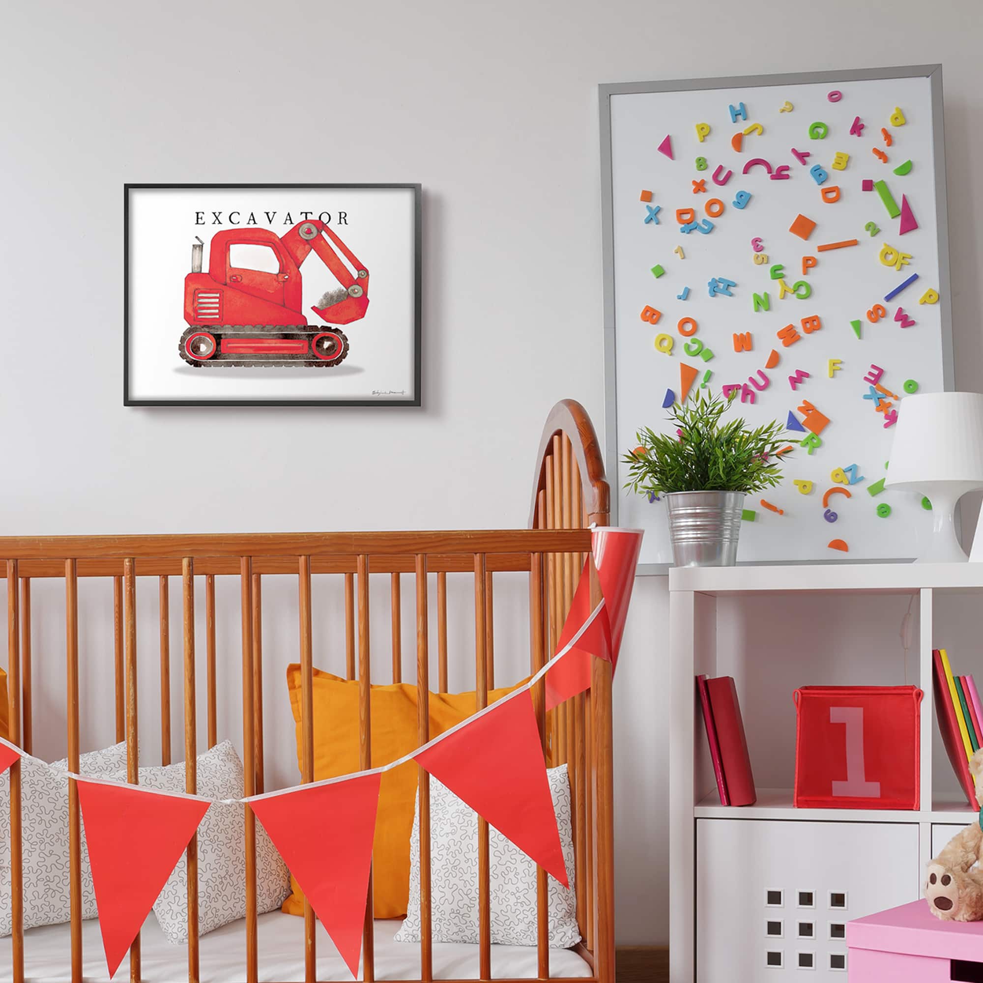 Stupell Industries Red Excavator Truck Traditional Construction Vehicle in Frame Wall Art