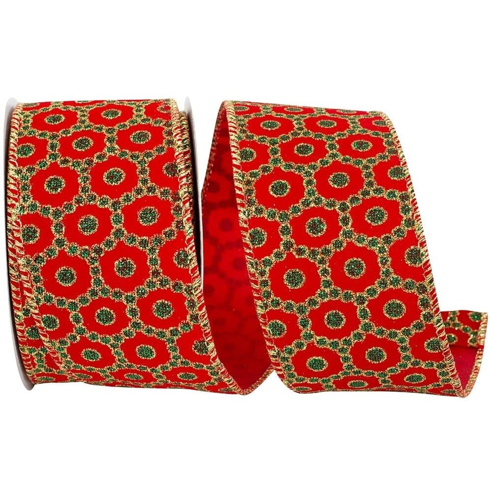 JAM Paper 2.5" x 10yd. Red & Green Rococo Christmas Wired Edge Ribbon