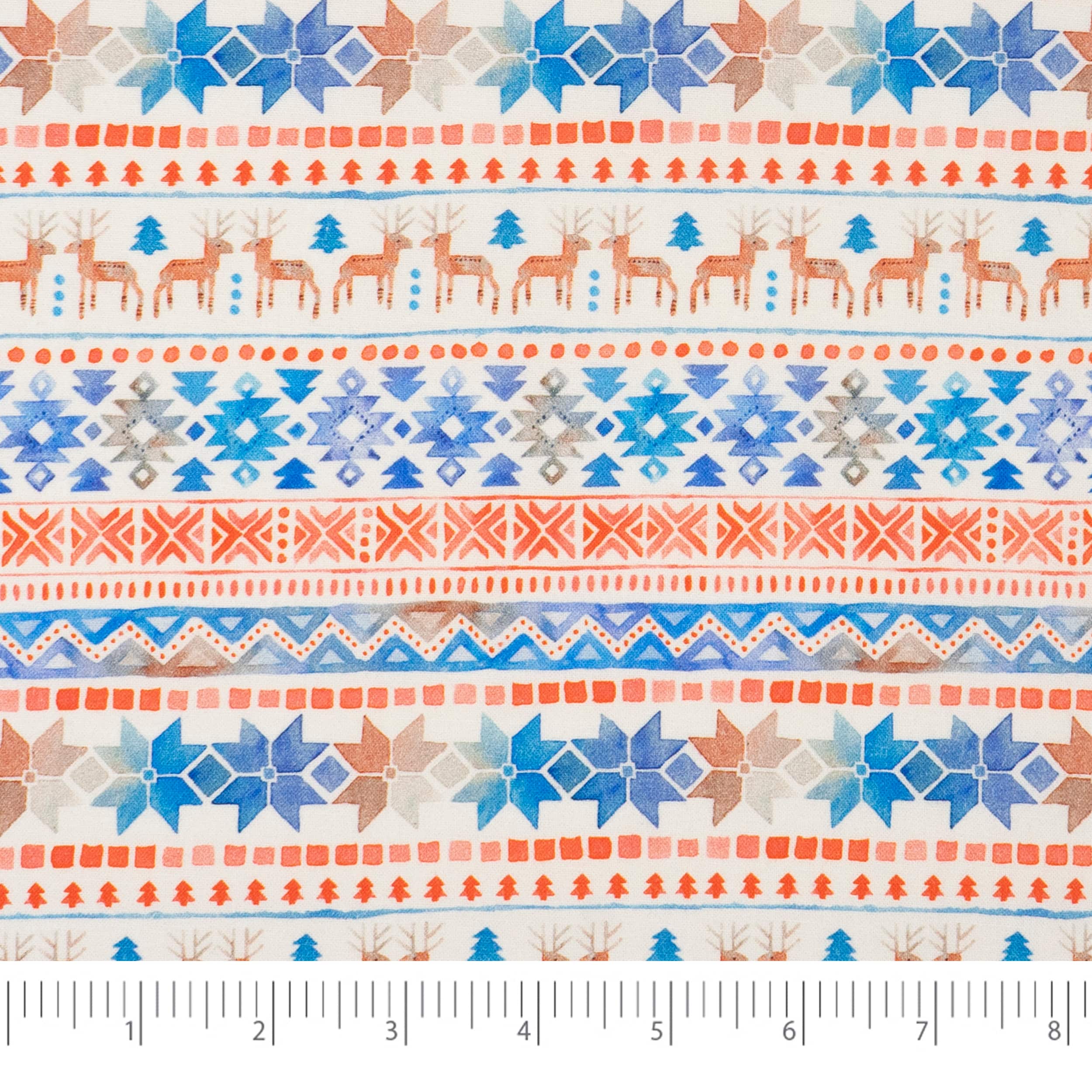 SINGER Scandinavian Christmas Reindeer Stripe Print Ringspun Cotton Fabric