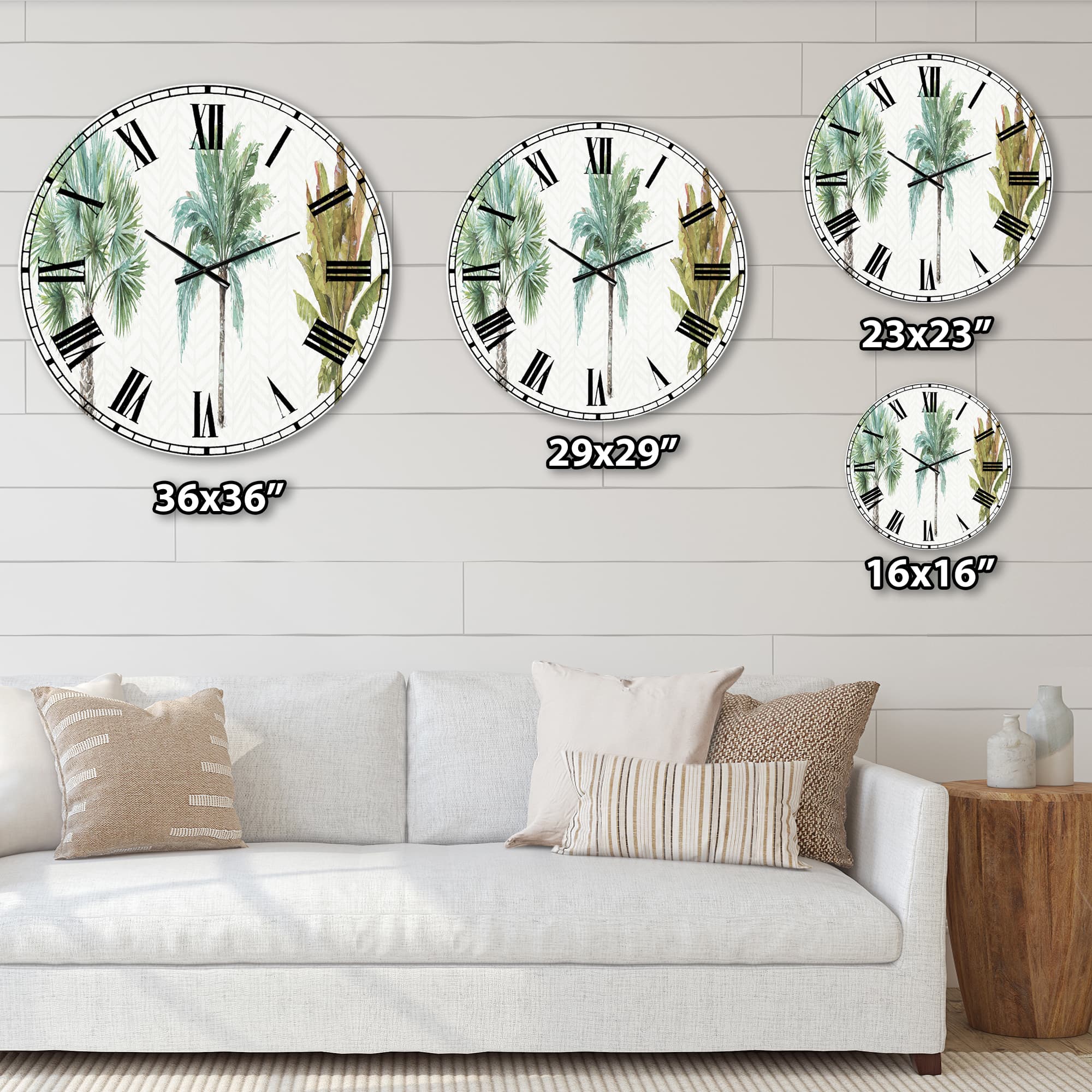 Designart 'Mixed Botanical Greens Palms I Farmhouse Wall Clock
