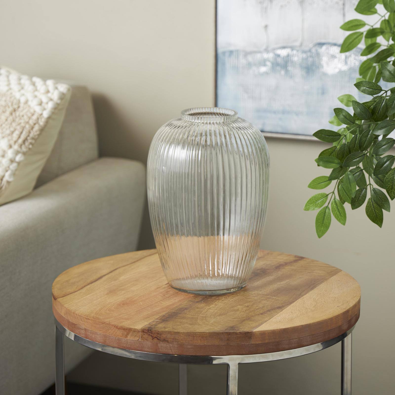 12" Clear Glass Ribbed Fluted Decorative Vase