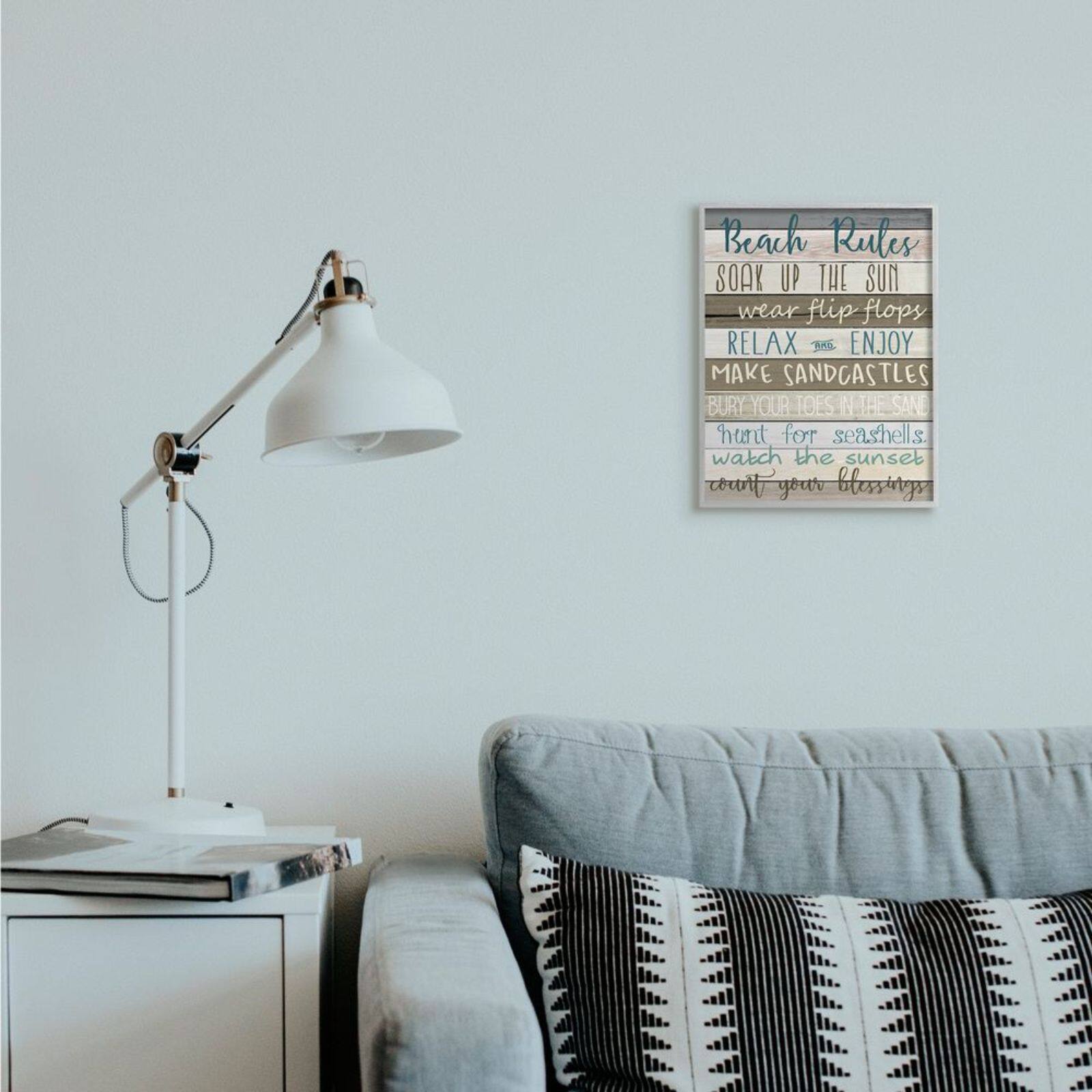 Stupell Industries Beach Rules Boardwalk Sign with Gray Frame Wall Accent