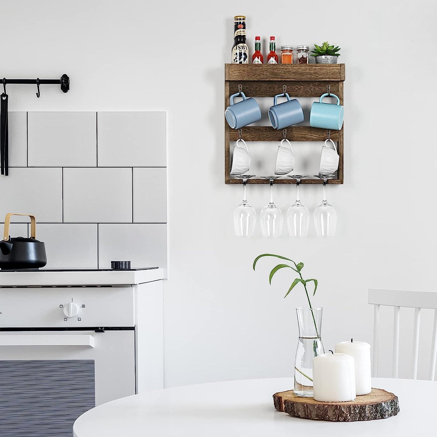 NEX™ 16" Rustic Brown Wood Wall-Mounted Coffee Mug Rack