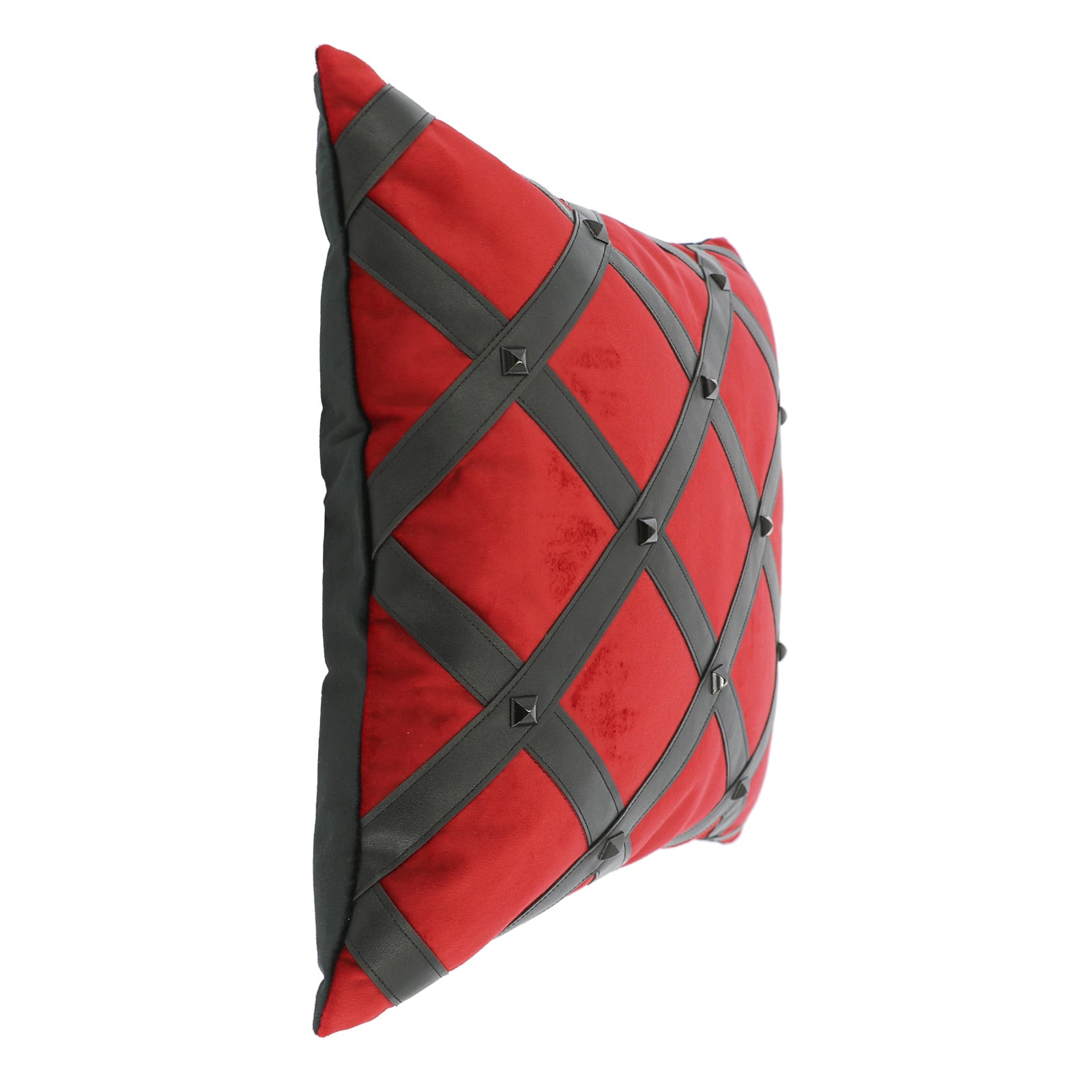 16" Red & Black Studded Diamond Strap Throw Pillow by Ashland®