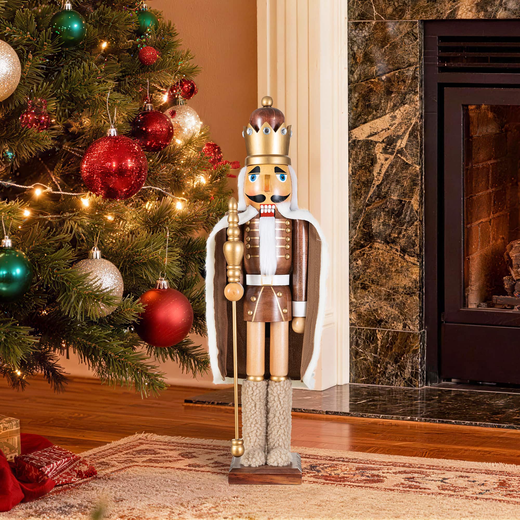Glitzhome® 24" Wooden Christmas Brown King Nutcracker
