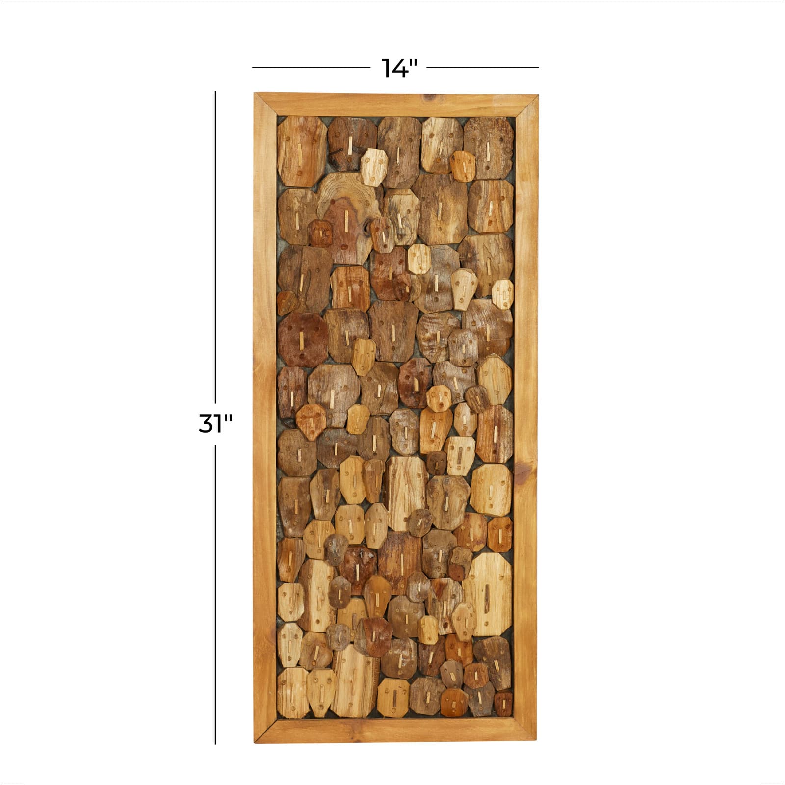 Rectangular Brown Wood Totem Face Wall Art, 32" x 14" x 2"