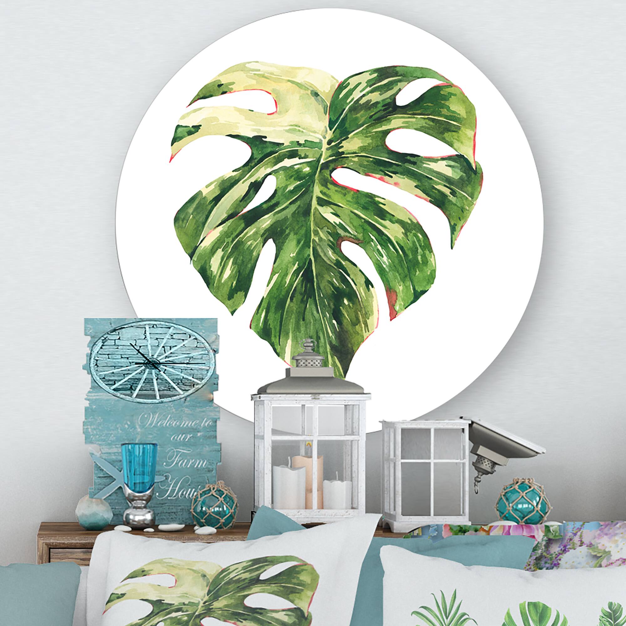 Designart - Tropical Green Leaves In Summer Times III - Tropical Metal Circle Wall Art