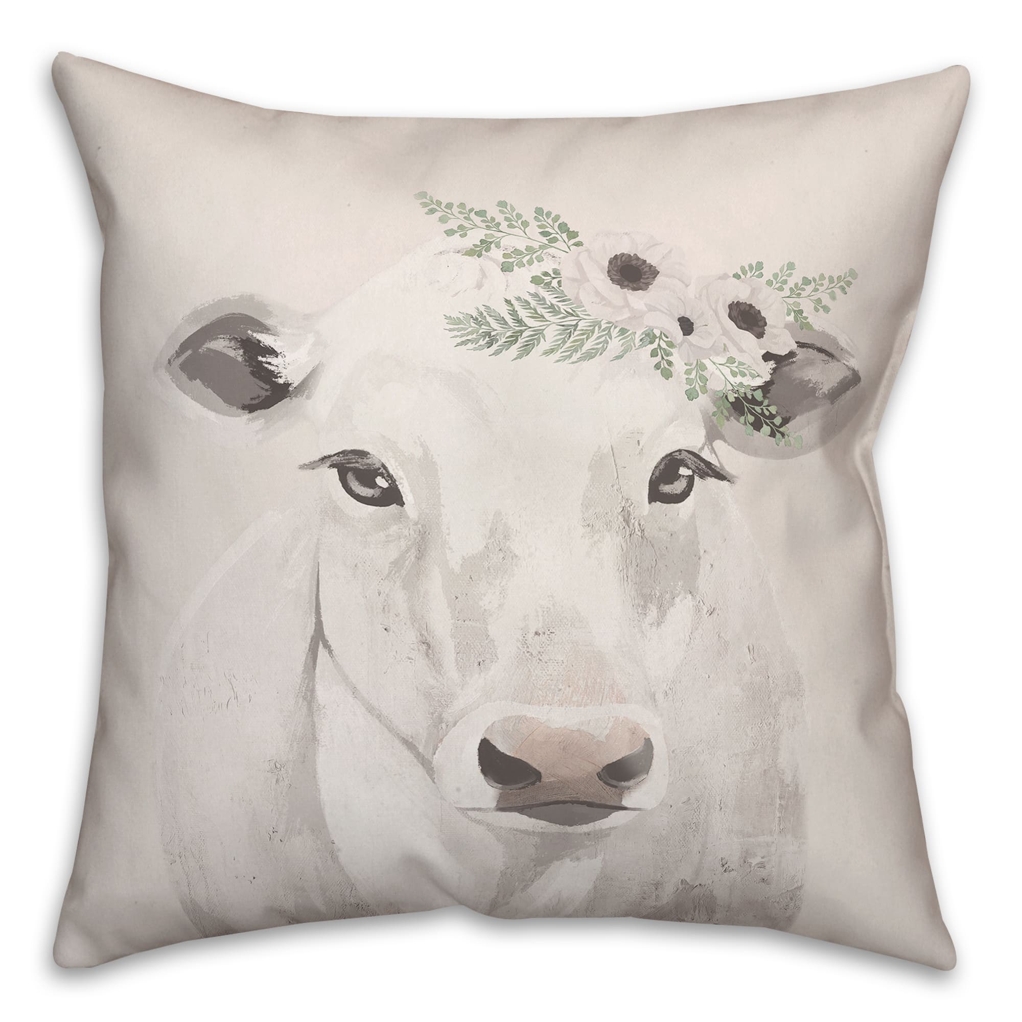 Cow With Florals 18" x 18" Throw Pillow