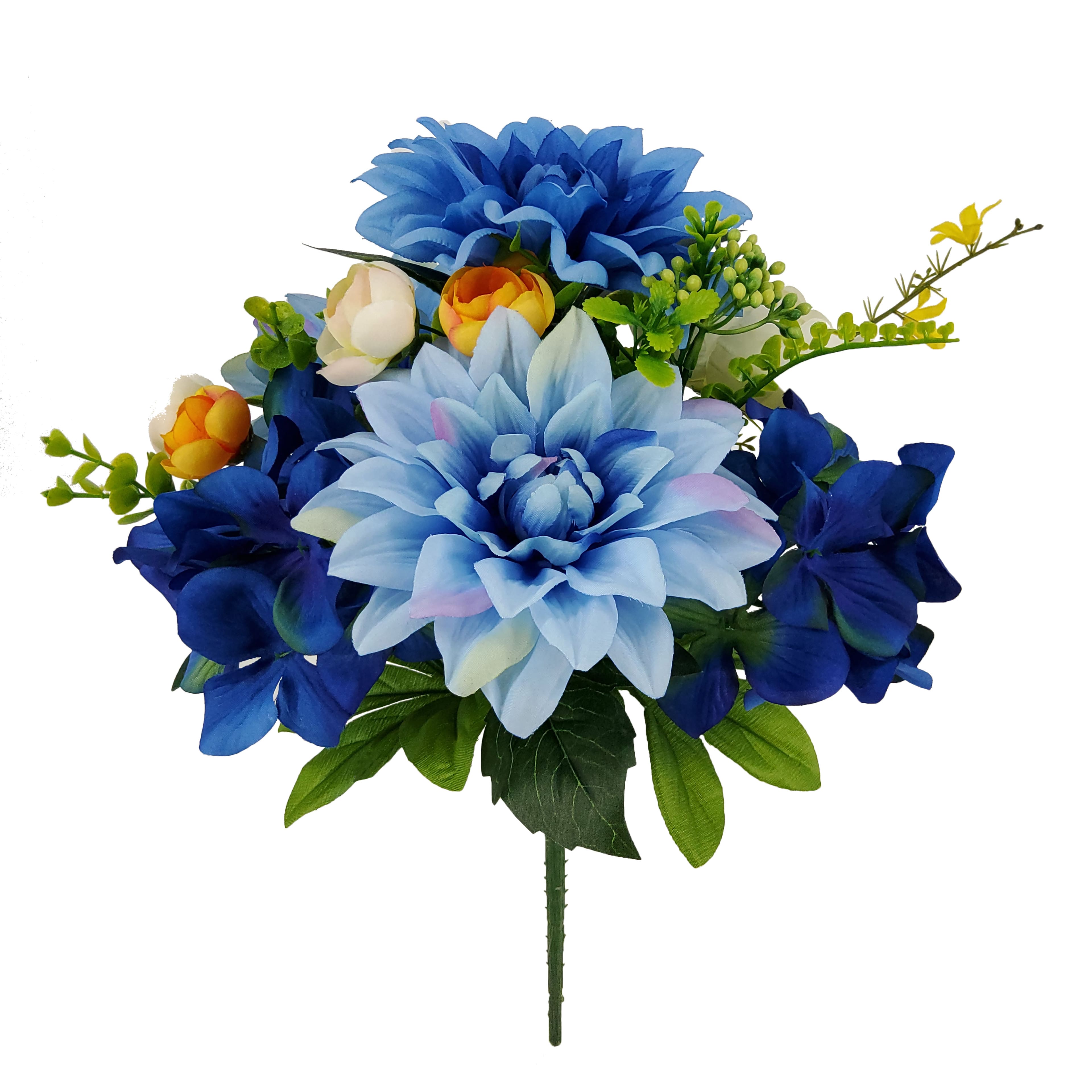 14" Blue & Yellow Dahlia, Hydrangea & Peony Bush by Ashland®