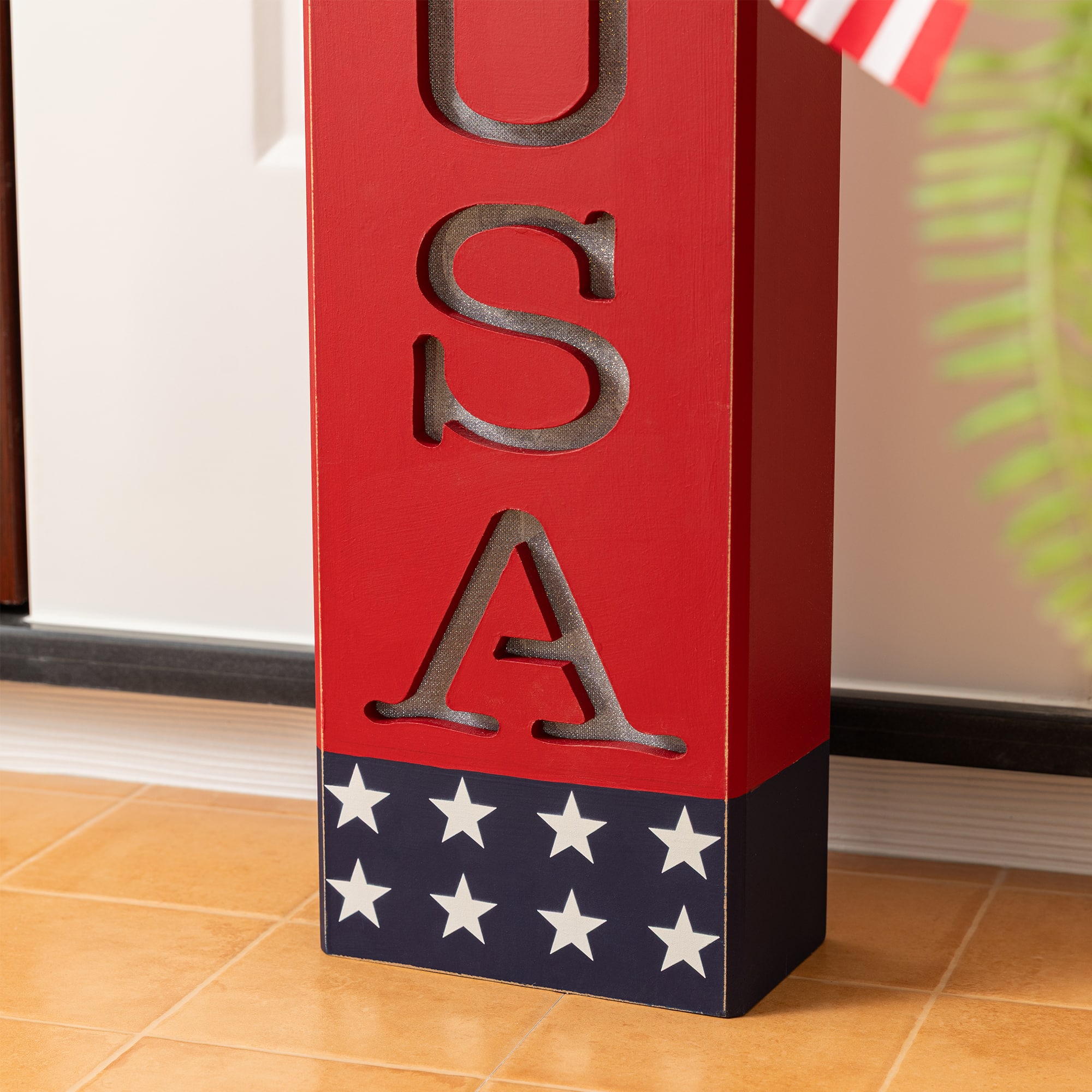 Glitzhome® 24.75" Lighted Patriotic Americana Wooden Firecracker Porch Decor