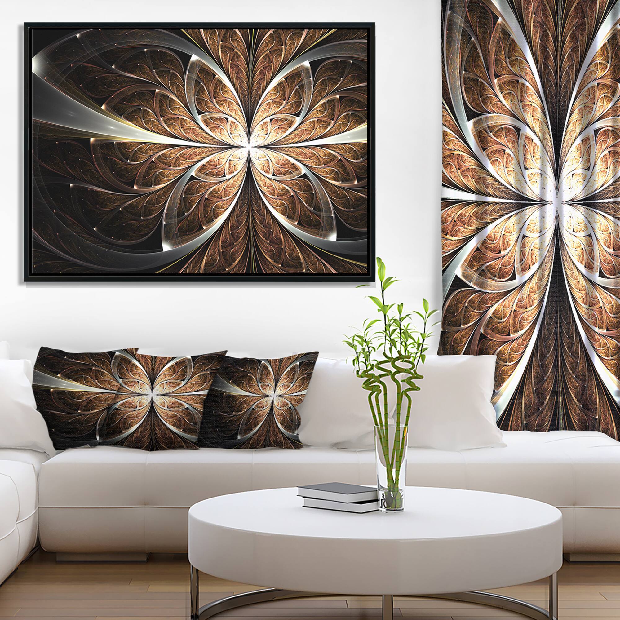 Designart - Fractal Flower Brown Black Digital Art