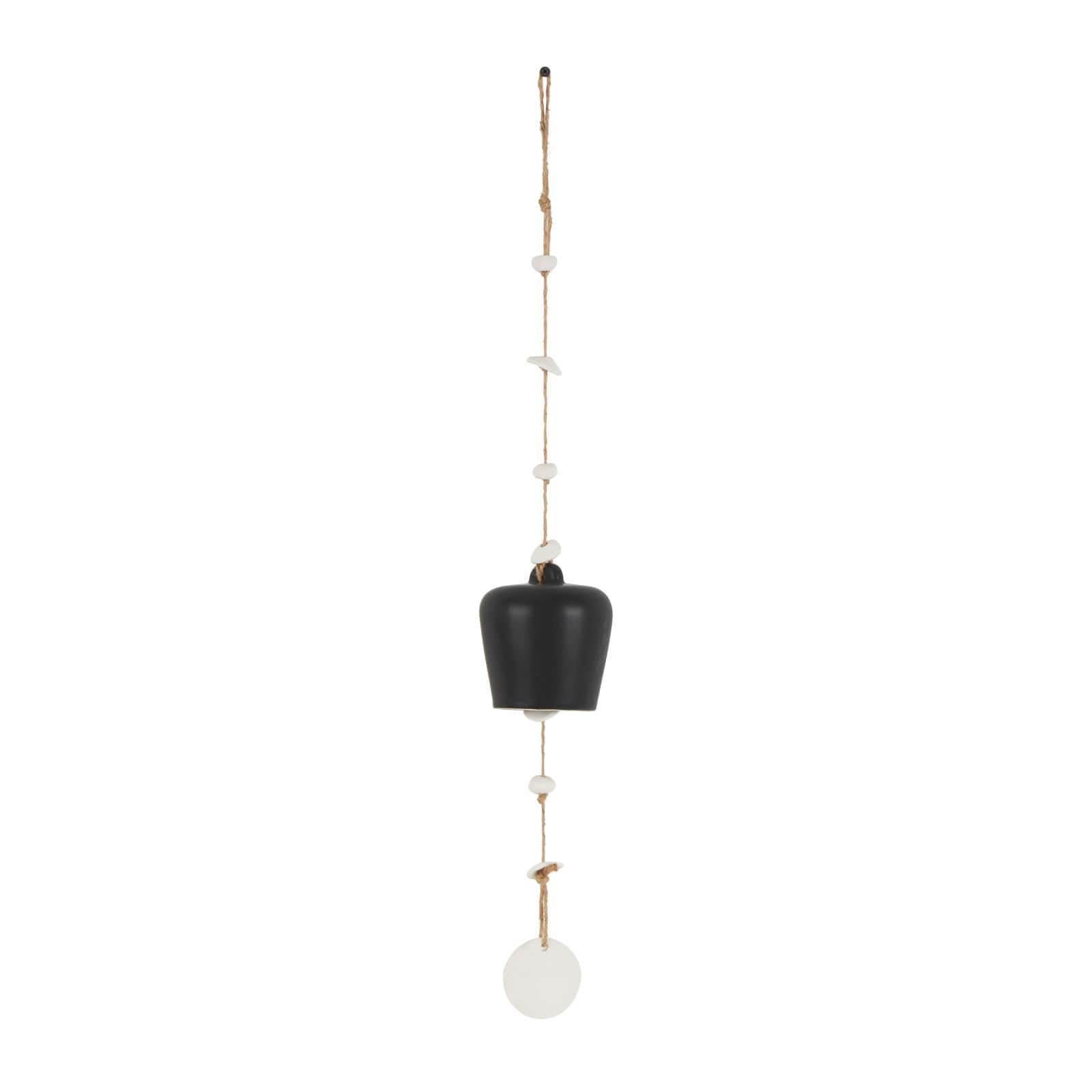 31" Handmade Black Ceramic Bell Windchime with Cascading White Disks