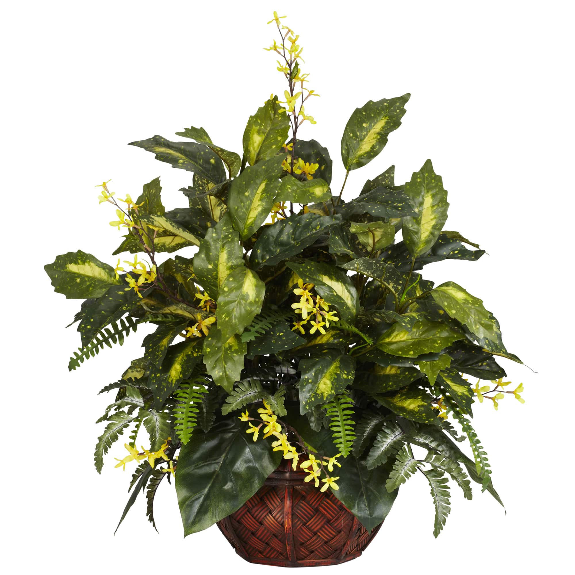 2ft. Forsythia & Mixed Greens Silk Plant in Decorative Planter
