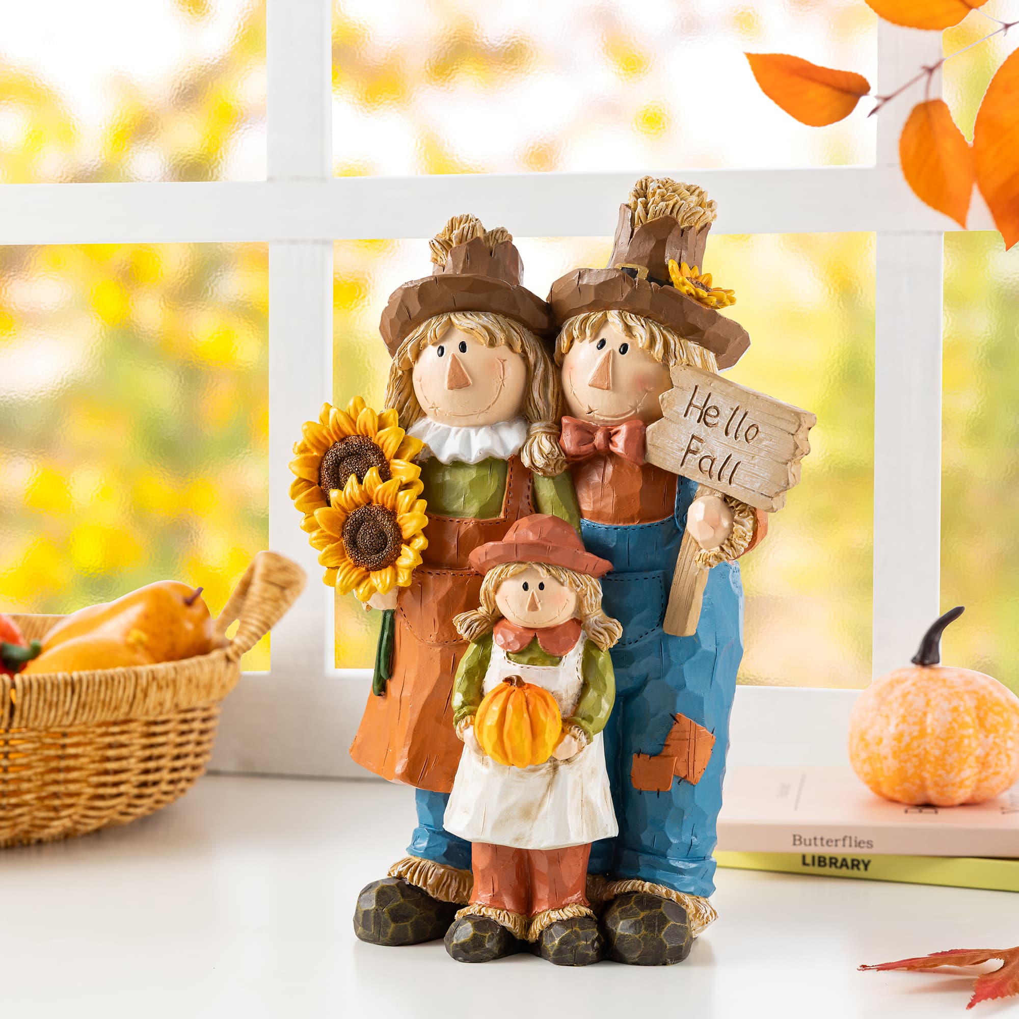 Glitzhome® 10.5" Fall Resin Scarecrow Family Table Decor