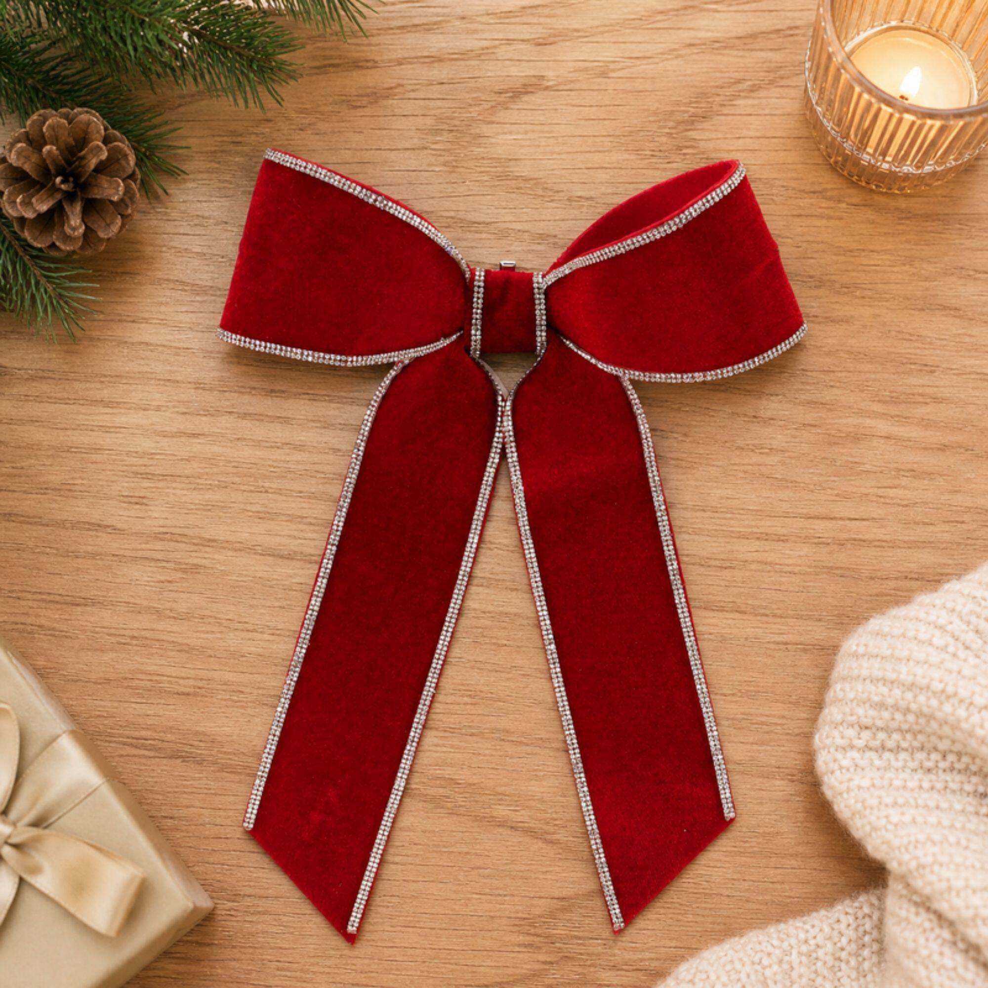 Red & Silver Jeweled Holiday Bows, 2ct.