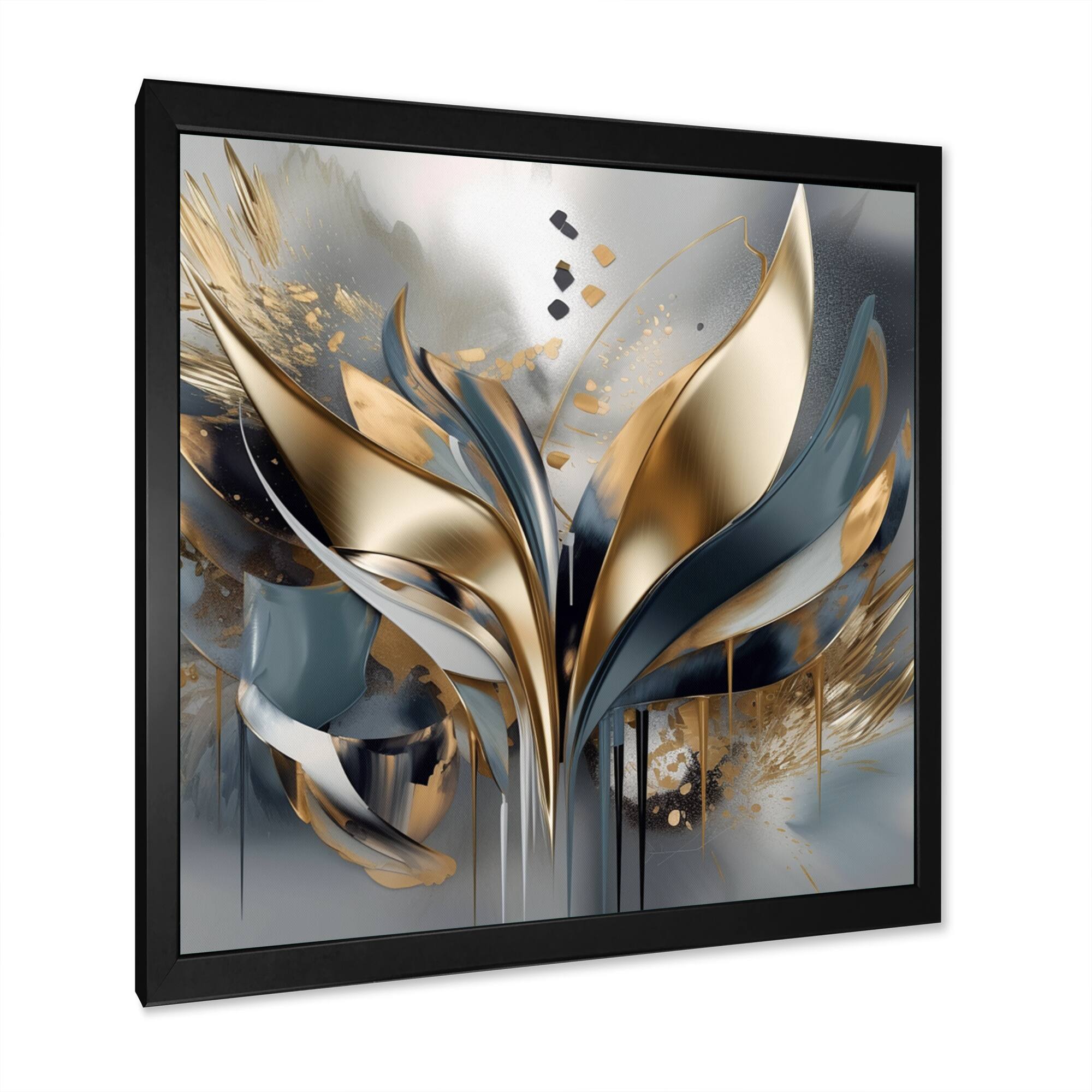 Designart "Abstract Shapes And Lines Iv" Abstract Marble Framed Canvas Print