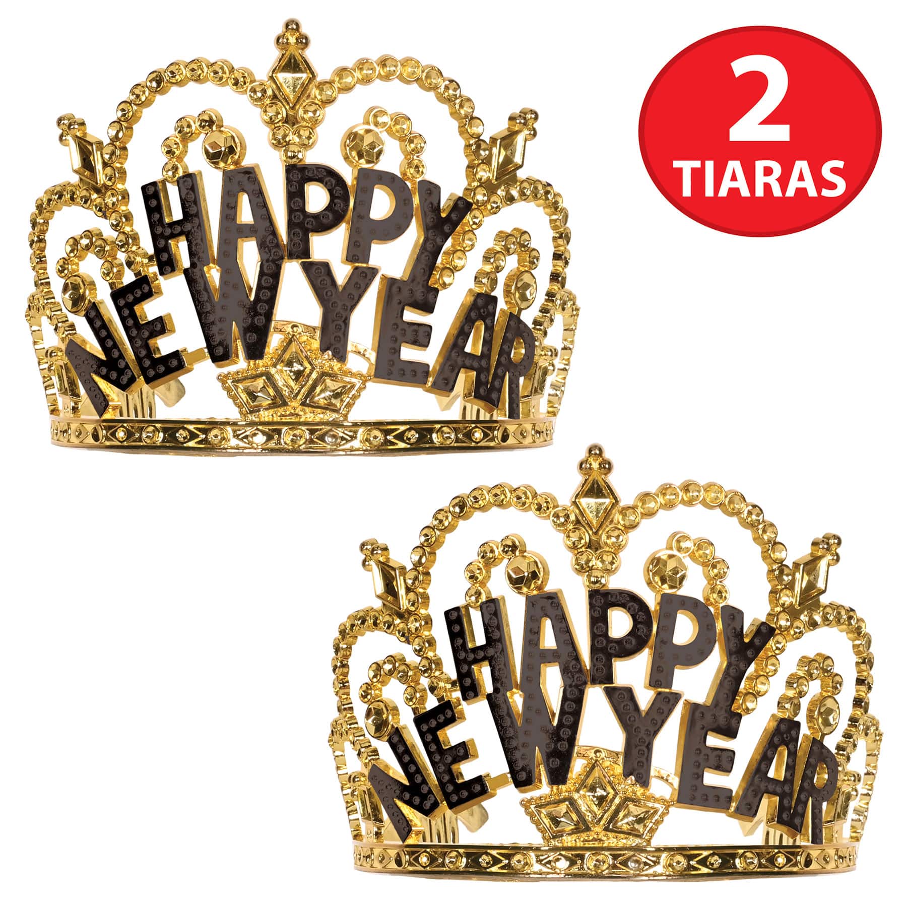 Beistle Gold & Black Plastic Happy New Year Tiaras, 2ct.