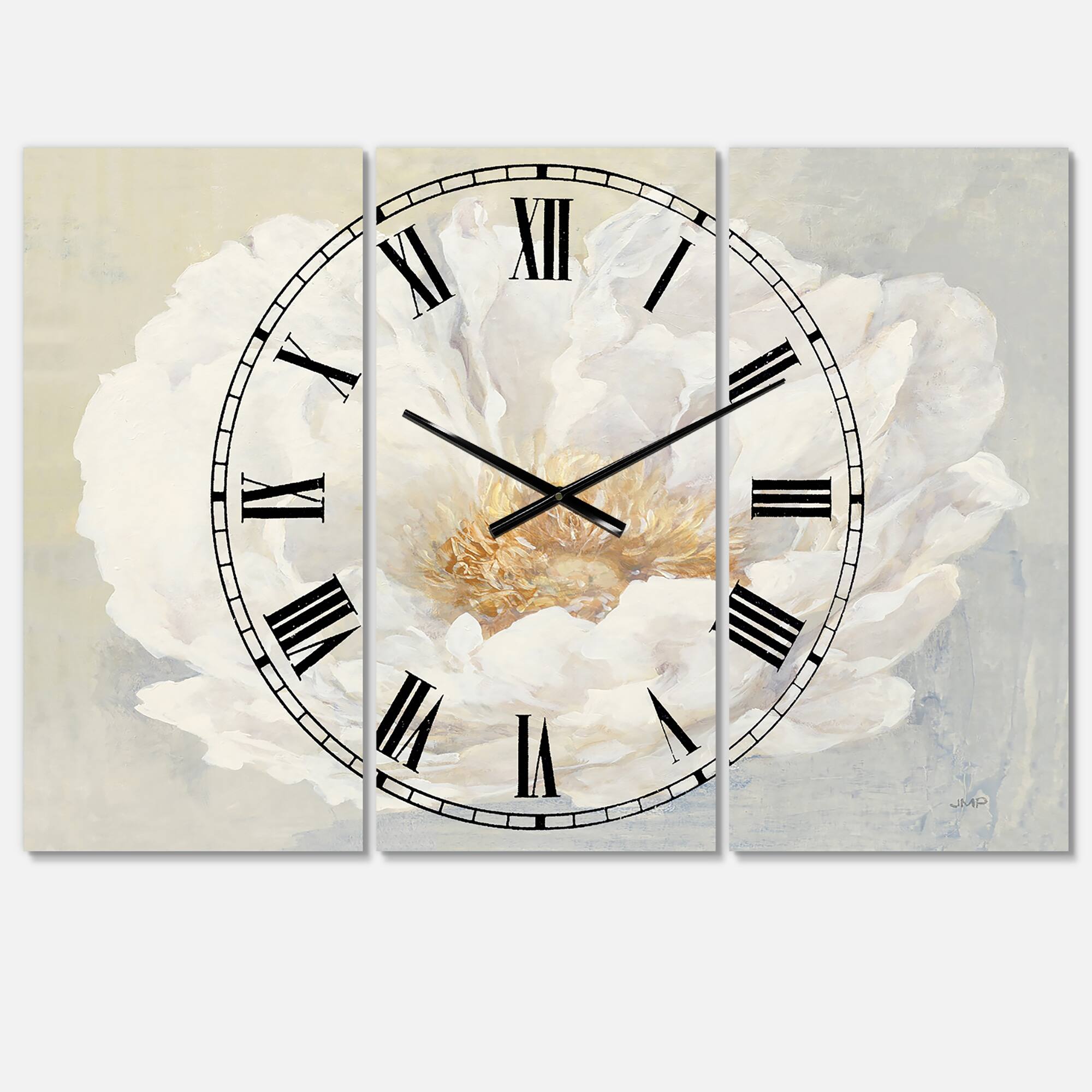 Designart 'White Serene Peony Traditional Multipanel Wall Clock
