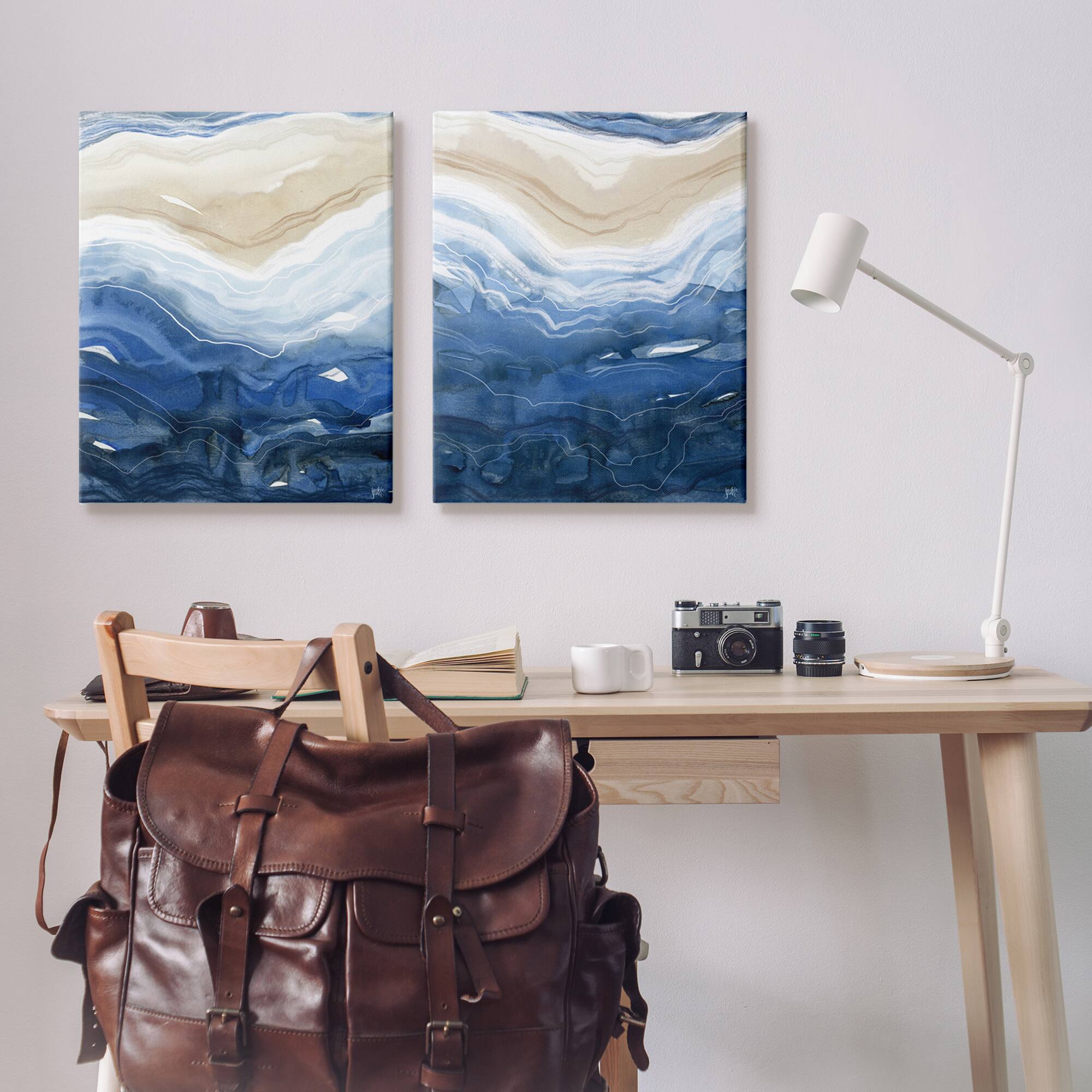 Stupell Industries Abstract Ocean Geode Landscape Busy Blue Beige Lines Canvas Wall Art