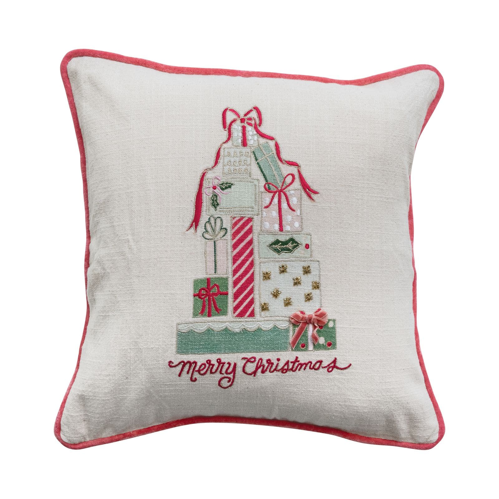 Hello Honey "Merry Christmas" Multicolor Square Cotton Slub Printed Pillow