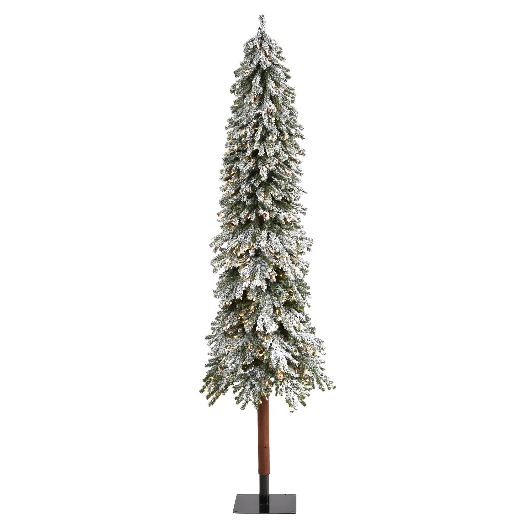 8ft. Pre-Lit Flocked Grand Alpine Artificial Christmas Tree, Clear LED Lights