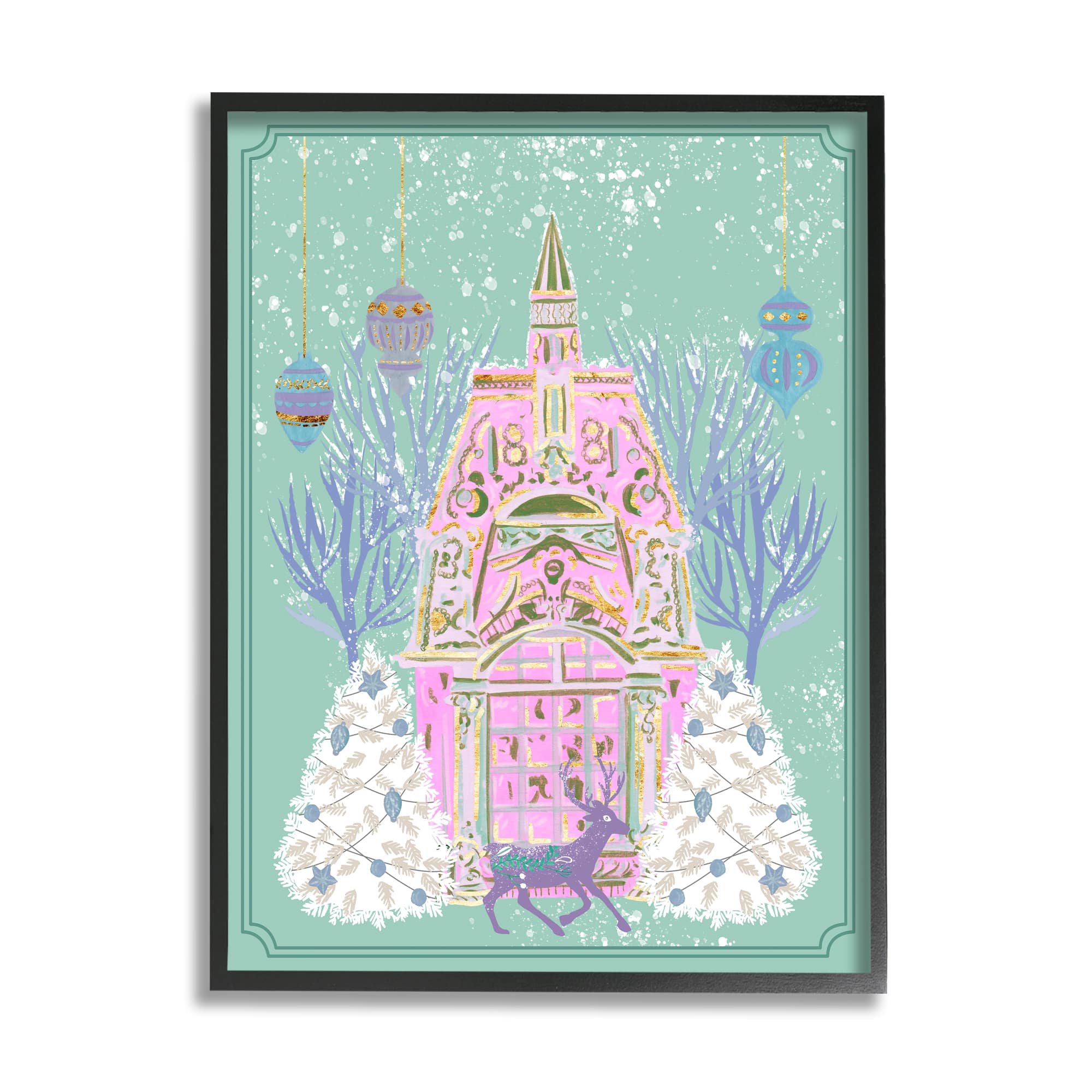 Stupell Industries Pastel Holiday Snowy Architecture Framed Giclee Art