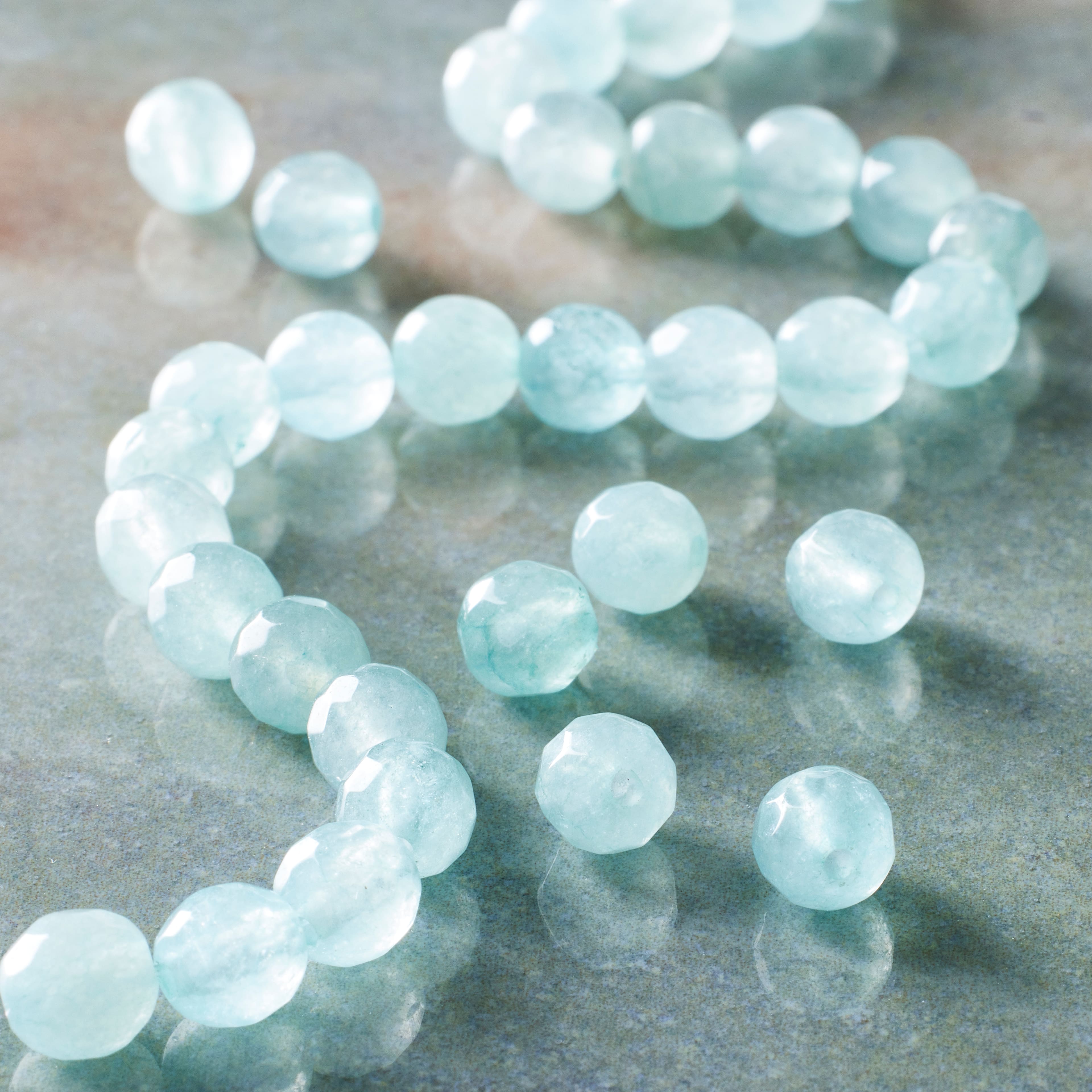 Aqua Faceted Quartzite Round Beads, 6mm by Bead Landing™