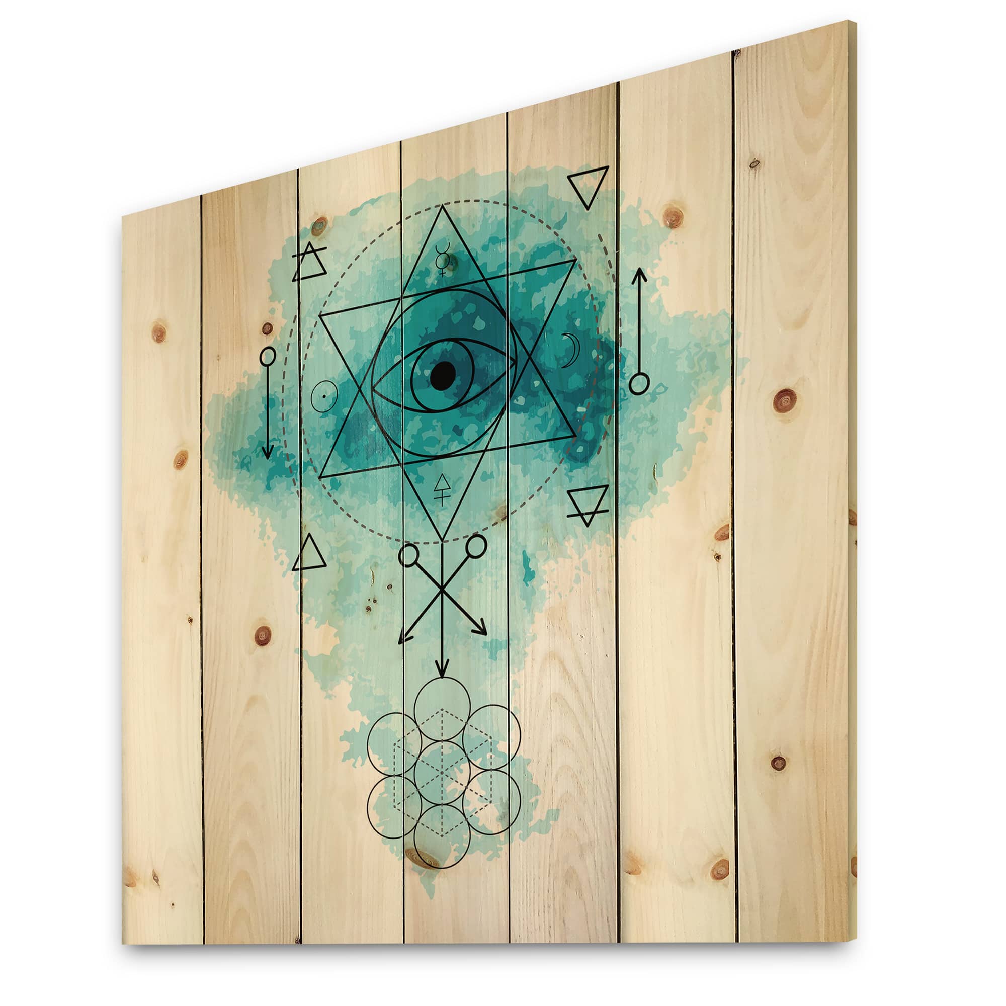 Designart - Symbol of Alchemy and Sacred Geometry II - Bohemian & Eclectic Print on Natural Pine Wood