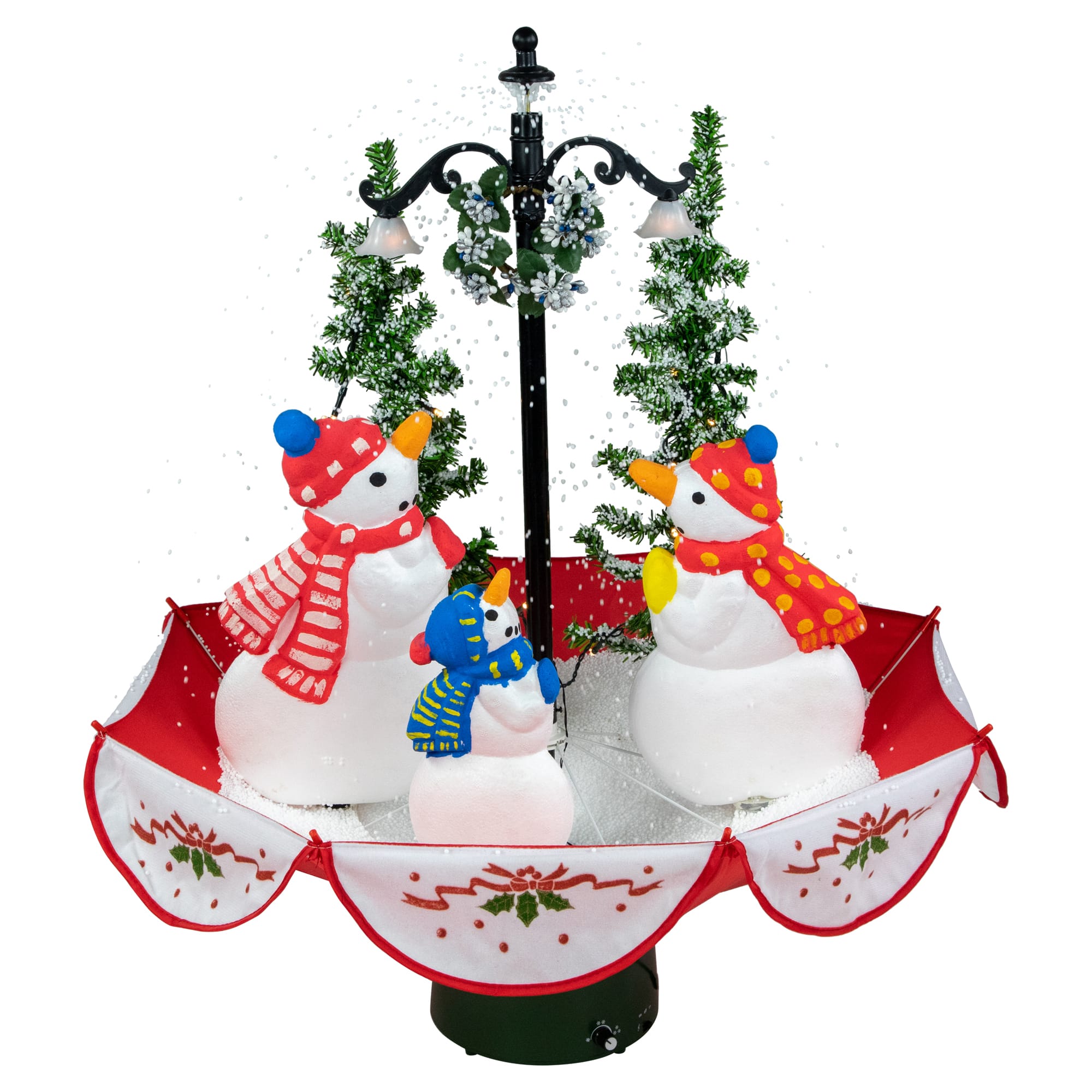 30" Musical Lighted Snowing Snowman Family in Umbrella Base Christmas Decoration By Northlight in Red | 30" x 26" | Michaels®