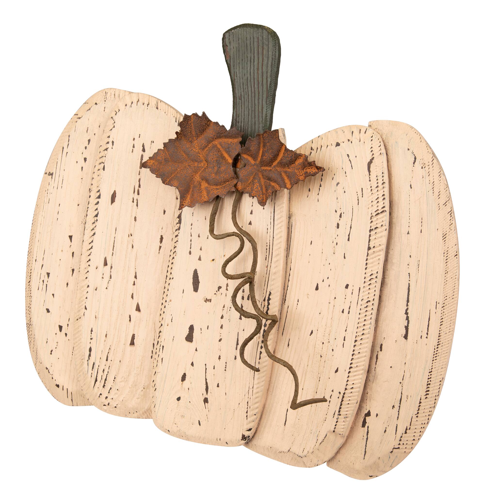 15" White Wooden Pumpkin Tabletop Décor