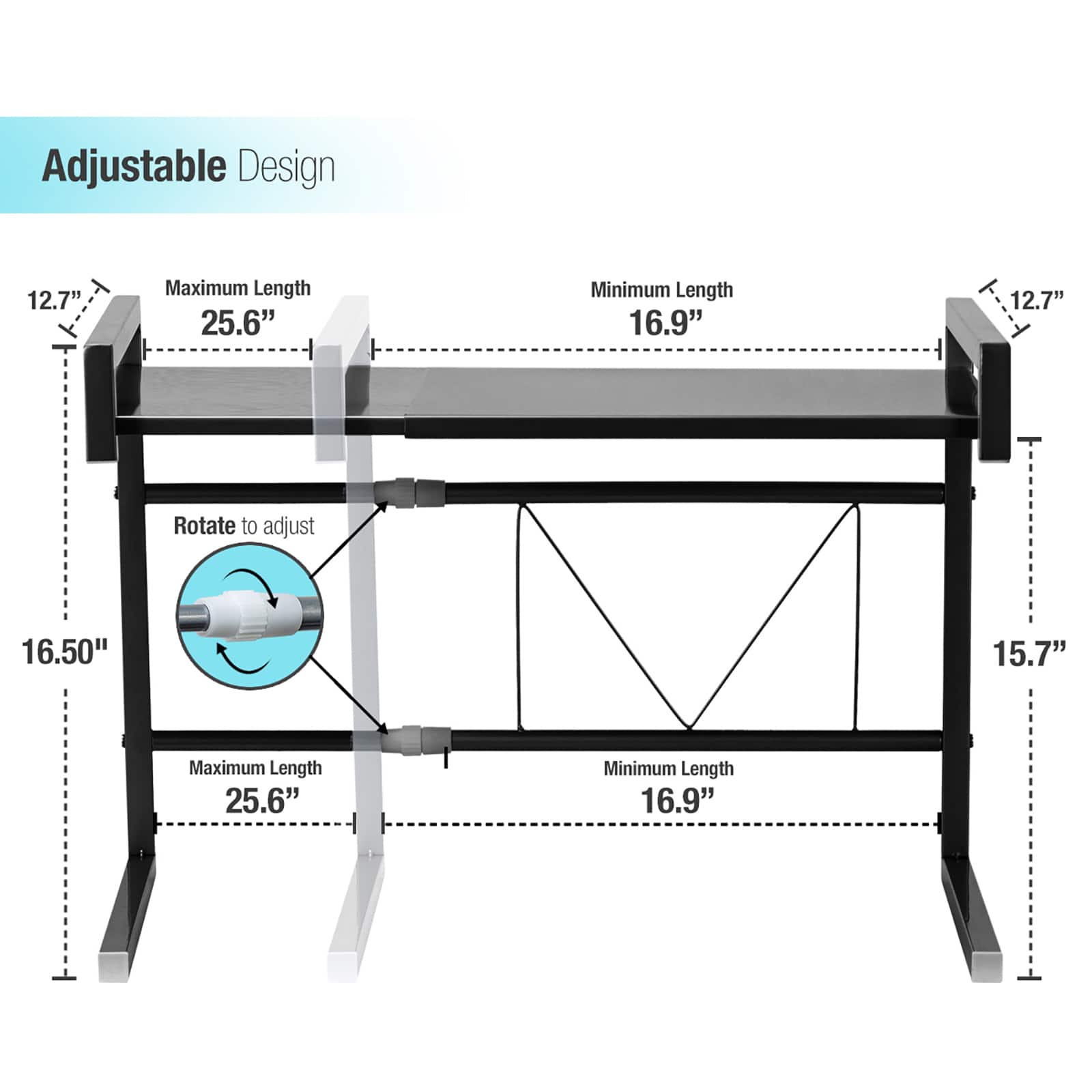Sorbus 25.5" Expandable Microwave Shelf Rack with Hooks