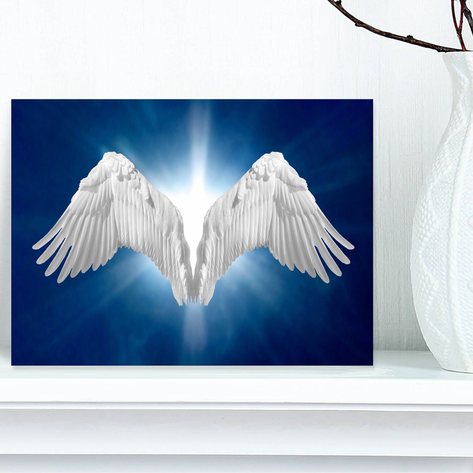 Designart - Angel Wings on Blue Background - Abstract Canvas Art Print