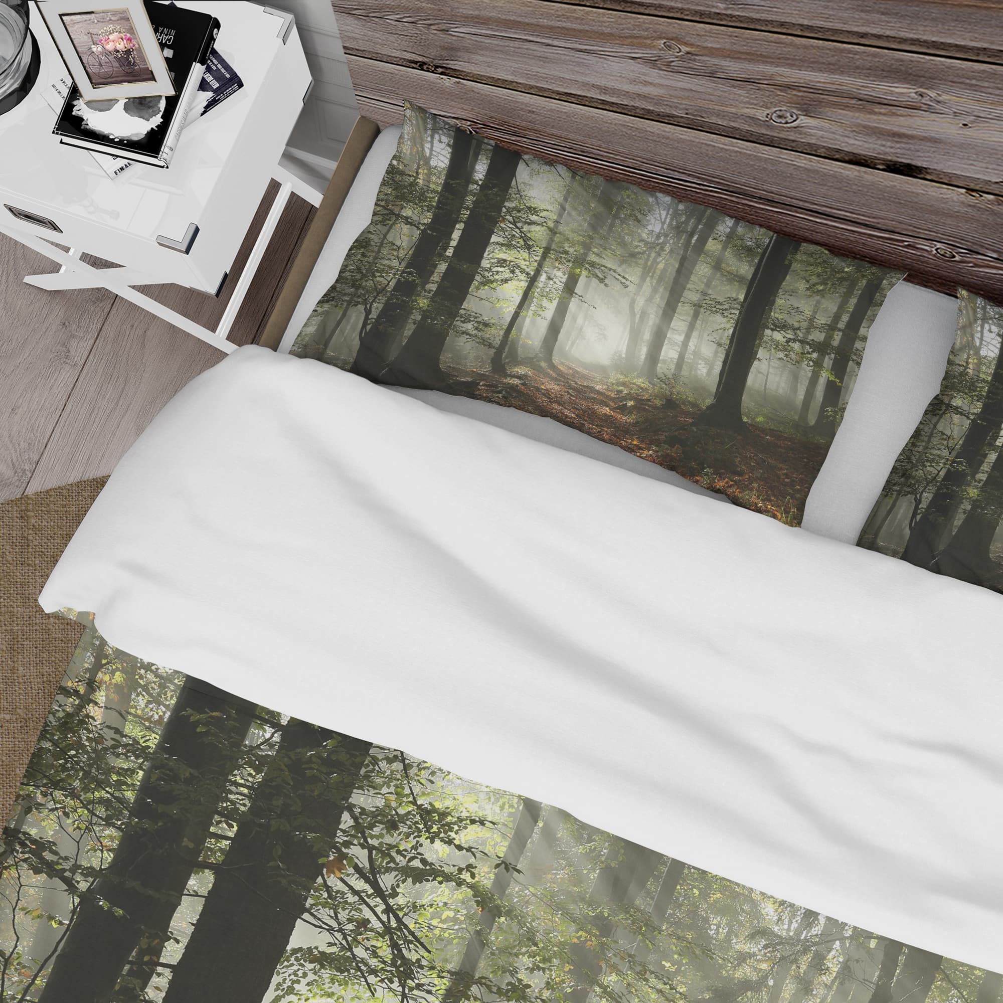 Designart 'Light in Dense Fall Forest with Fog' Traditional Bedding Set
