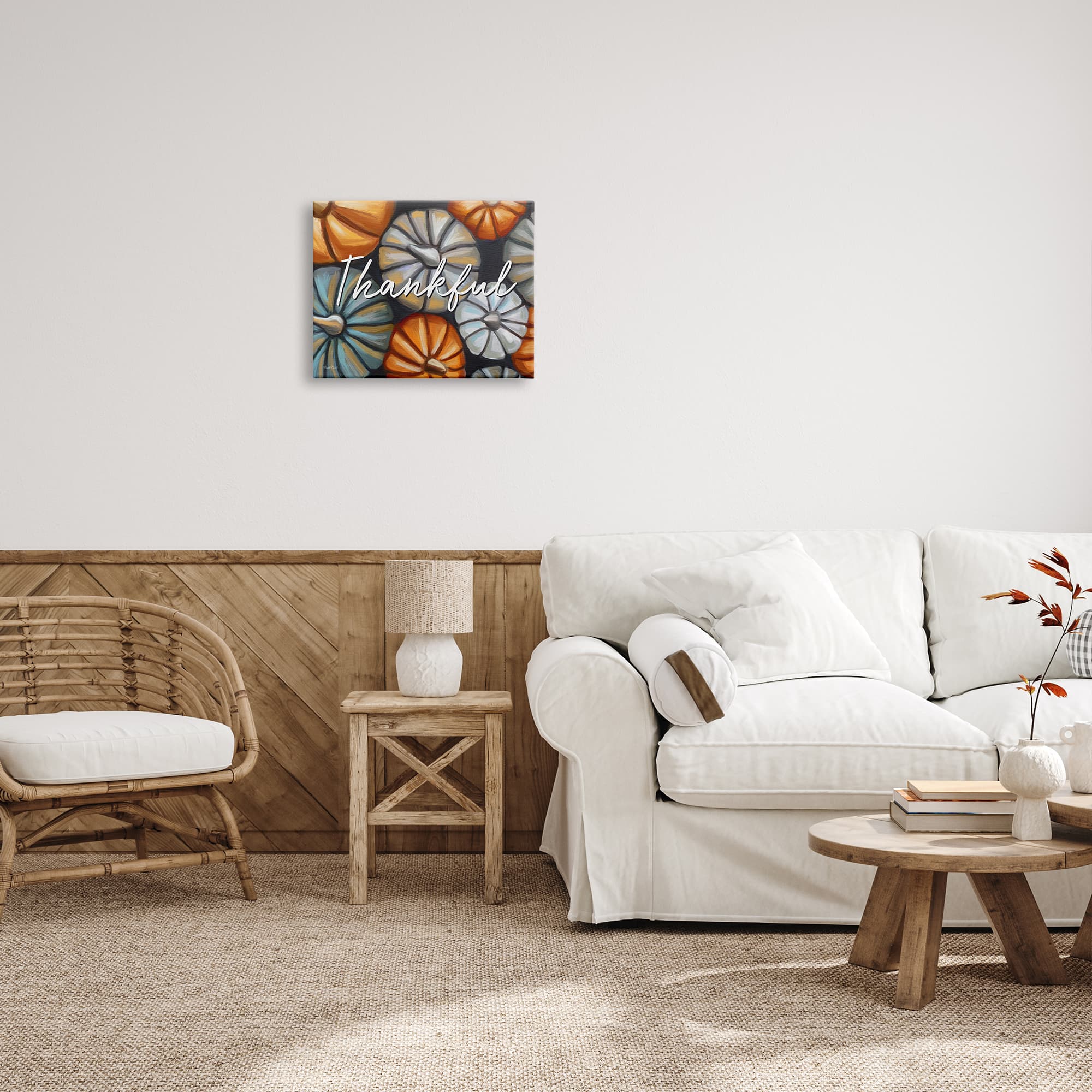 Stupell Industries Autumn Thankful Pumpkins Phrase Canvas Wall Art